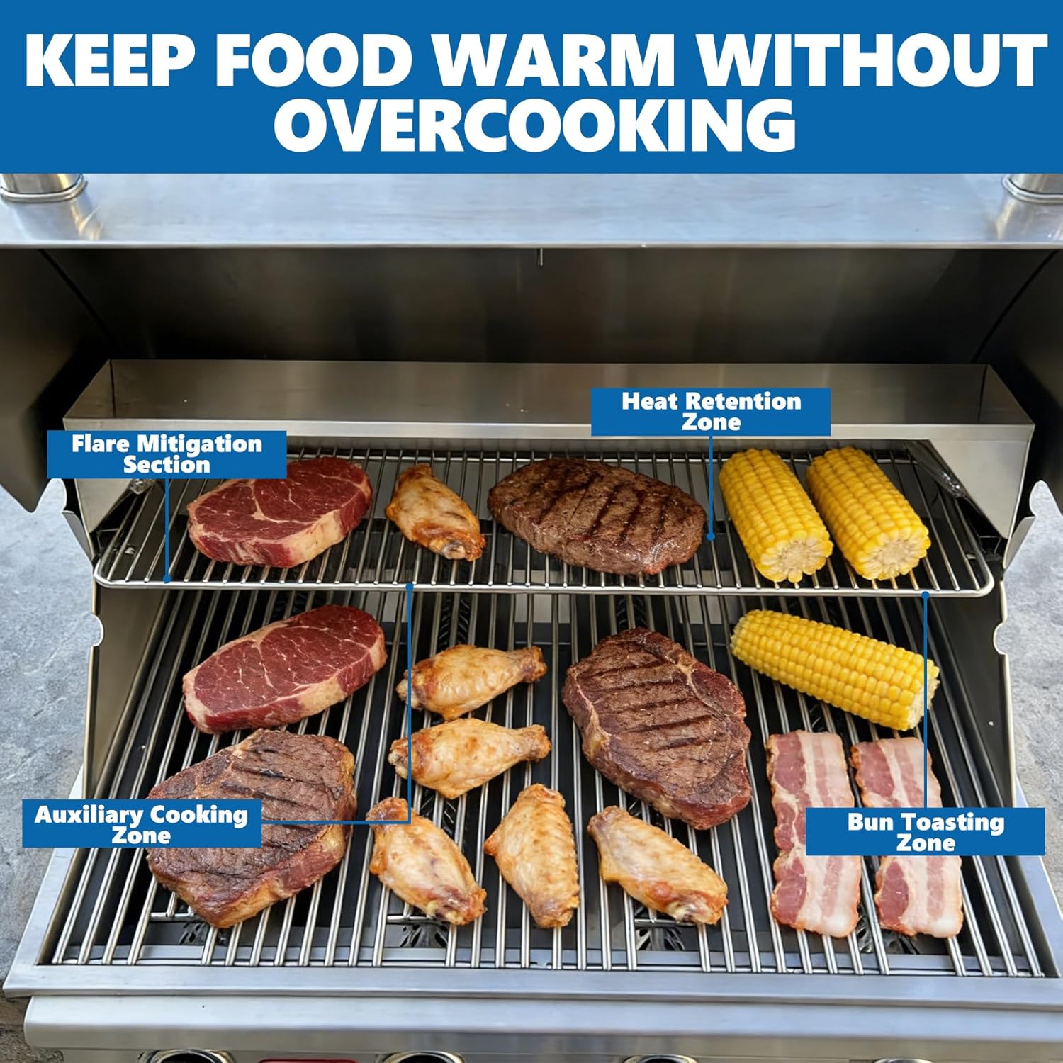 SafBbcue Grill Warming Rack for Bull 30" Grills, Stainless Steel Grill Replacement Part for Bull Angus Outlaw Lonestar 4 Burner, Bull BBQ Parts Accessories for 30 Inch Grill, 47004 Warming Rack