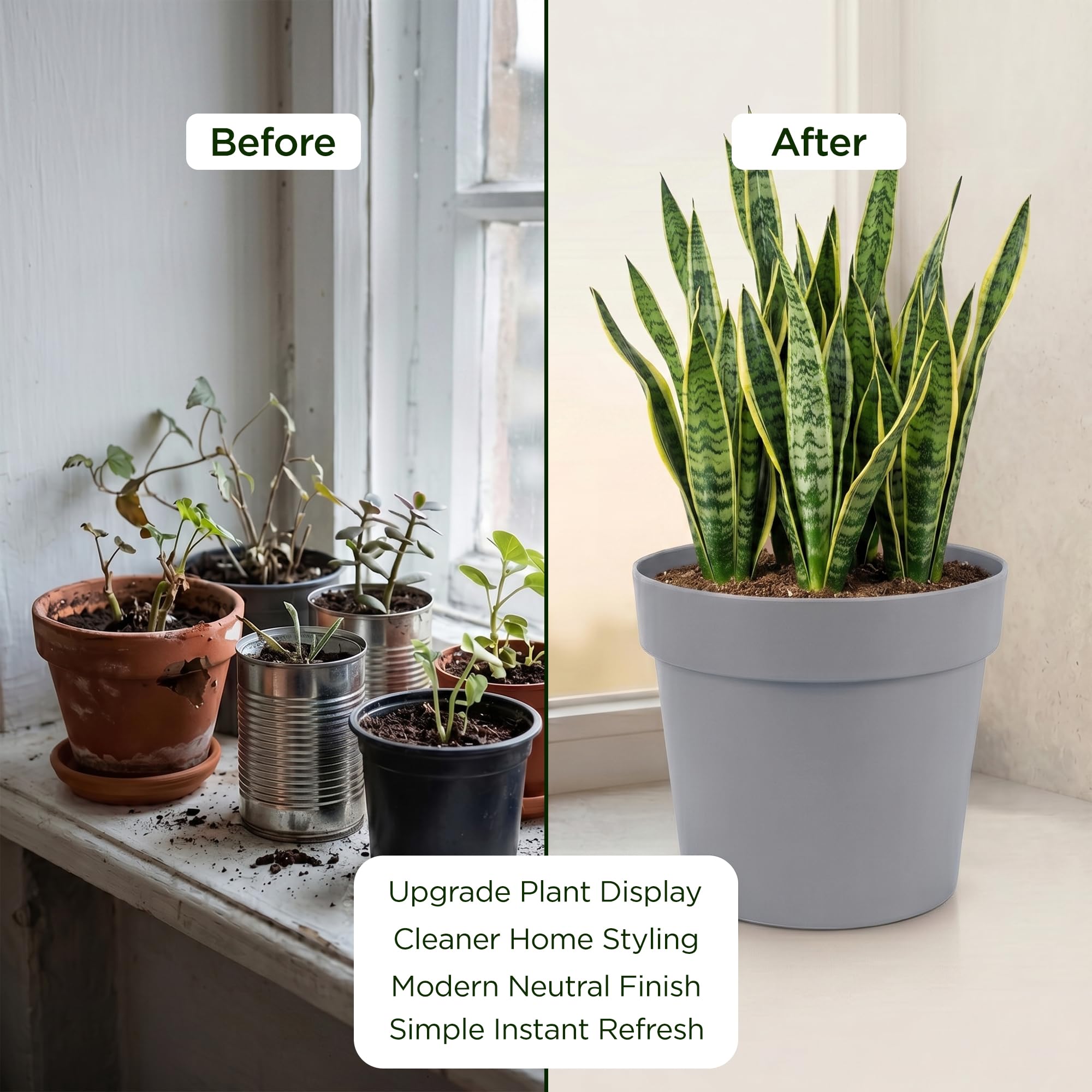 Lizzy 4 Pack Plastic Plant Pots 20cm, Off Grey (Classic) - Image 4