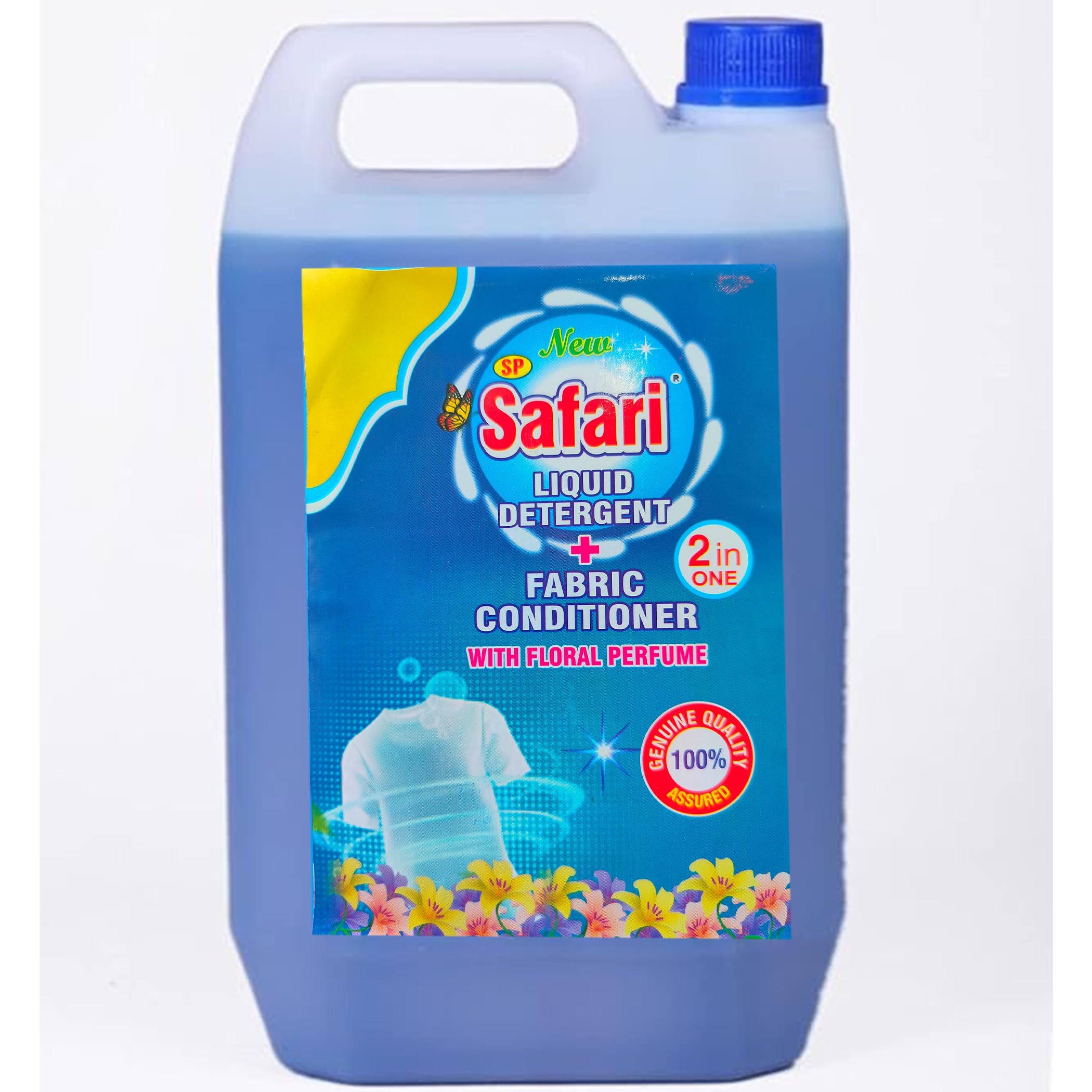 SAFARI 2 in 1 ISO Certified 5 Litres Laundry Liquid Detergent with Fabric Conditioner with Floral Perfume Top Front Load Washing Machine Hand Wash Tough Stains Kids Cloth Soft Smooth Shine Freshness