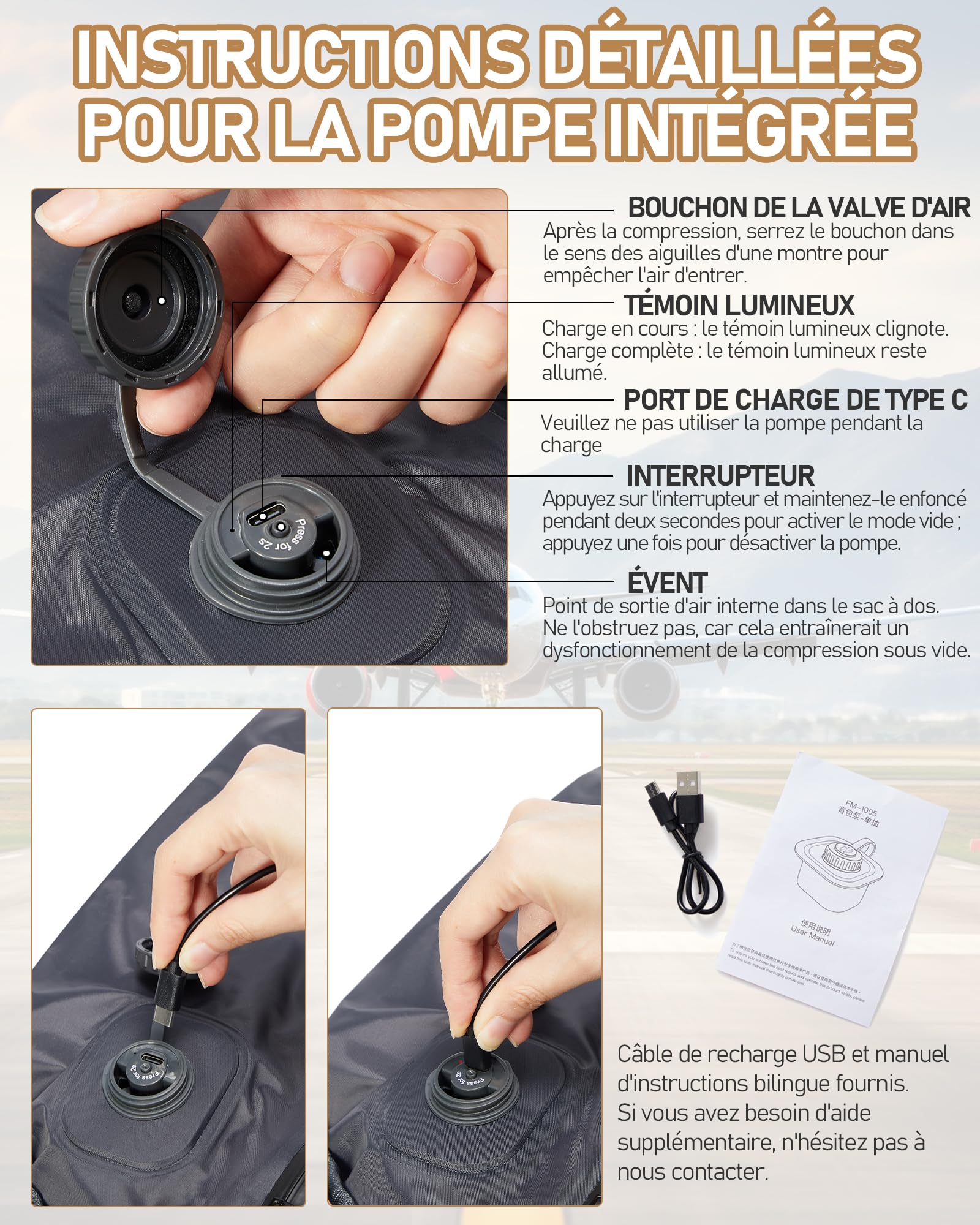 suradar Sac a Dos de Compression Voyage Sous Vide avec Pompe Intégrée Sac Cabine Avion 40x30x20 Ryanair Wizzair Eurowings Vueling Airbag Travel Sacs Sous Vide Bagage Cabine 40x30x20 Kaki