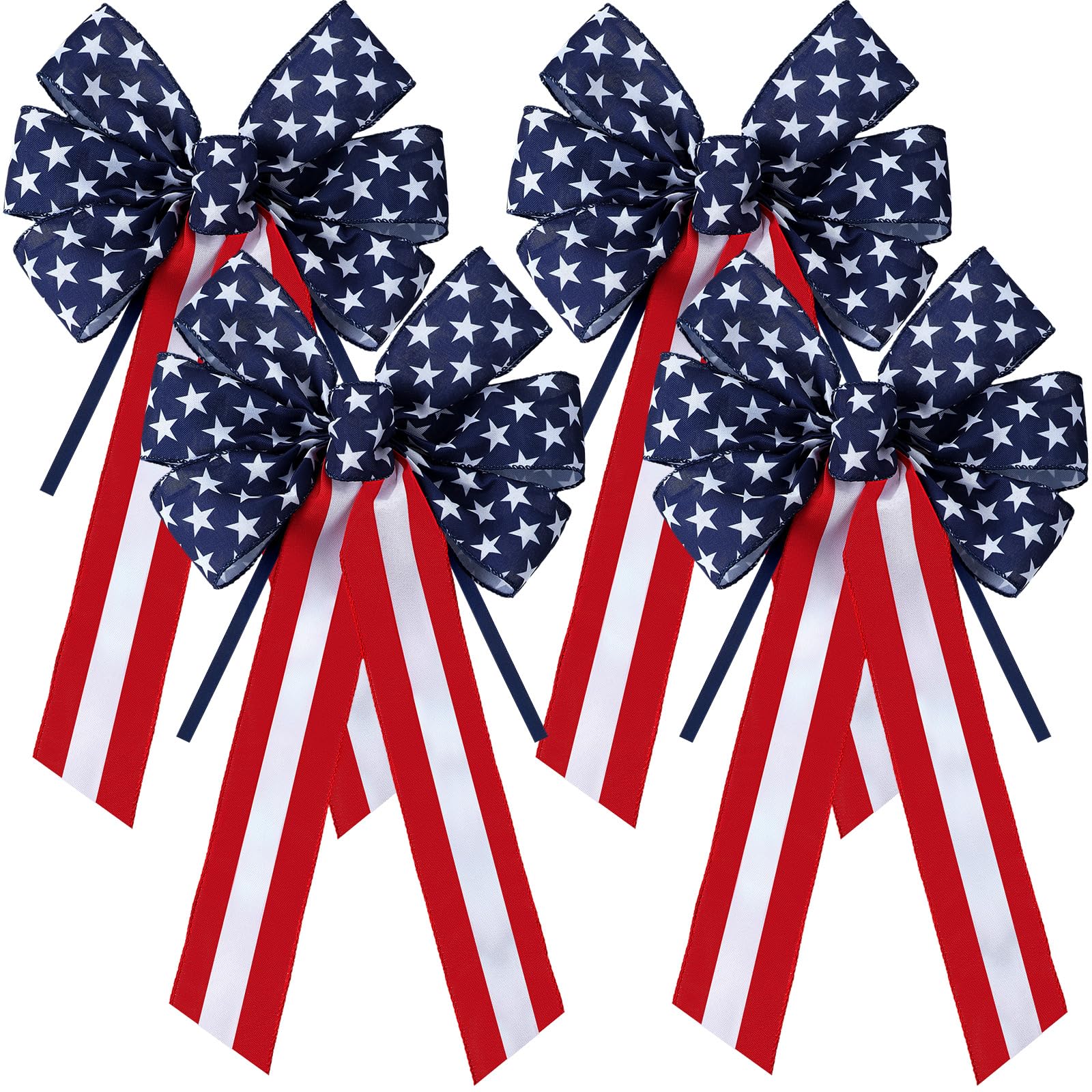 Yunlly 4 Pieces Large Patriotic Bows Decor 4th of July Bows Wreaths Blue White and Red Stripes and Stars for Memorial Day 4th of July Independence Day