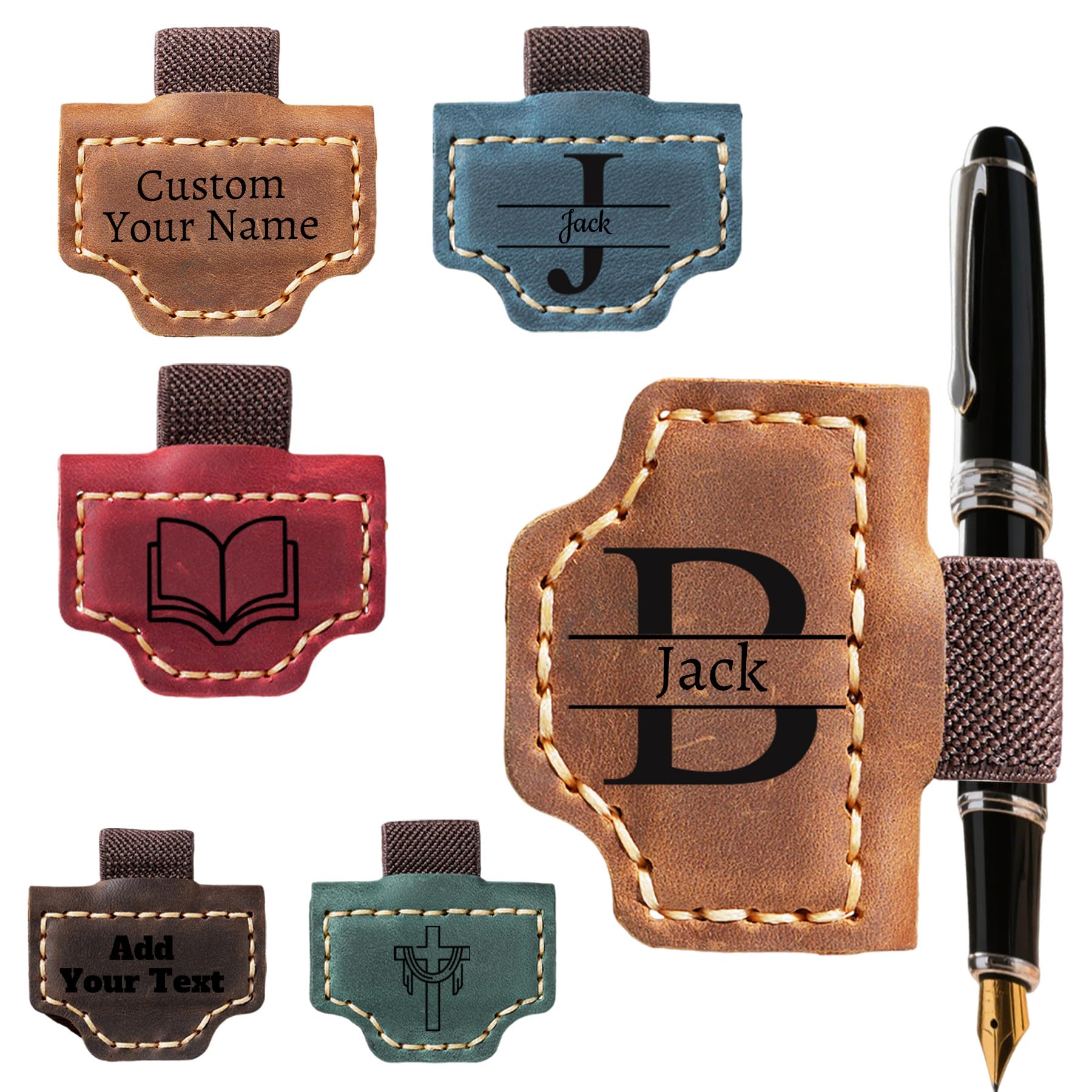 Personalized Magnetic Pen Holder Bookmark, Personalized Magnetic Leather Bookmarks, Custom Engraved Name Initial Text Pen Bookmark Clips Pen Holder for Book Lovers Reading Readers Gifts (Letter)