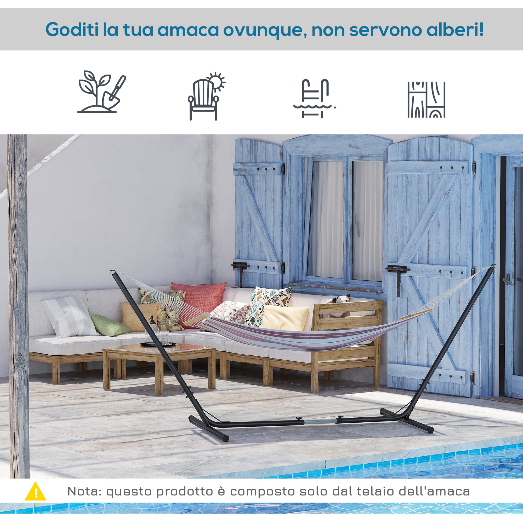 Outsunny Regulowane Podparcie Do Hamaka 120kg 313-388x109x116cm Czarny