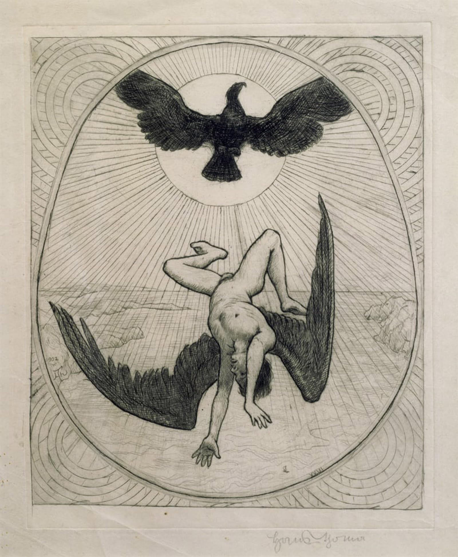 POSTERIIk Famous Animal Posters Vintage Picture Icarus by Hans Thoma Modern Wall Decor for Home Decor 60x90cm