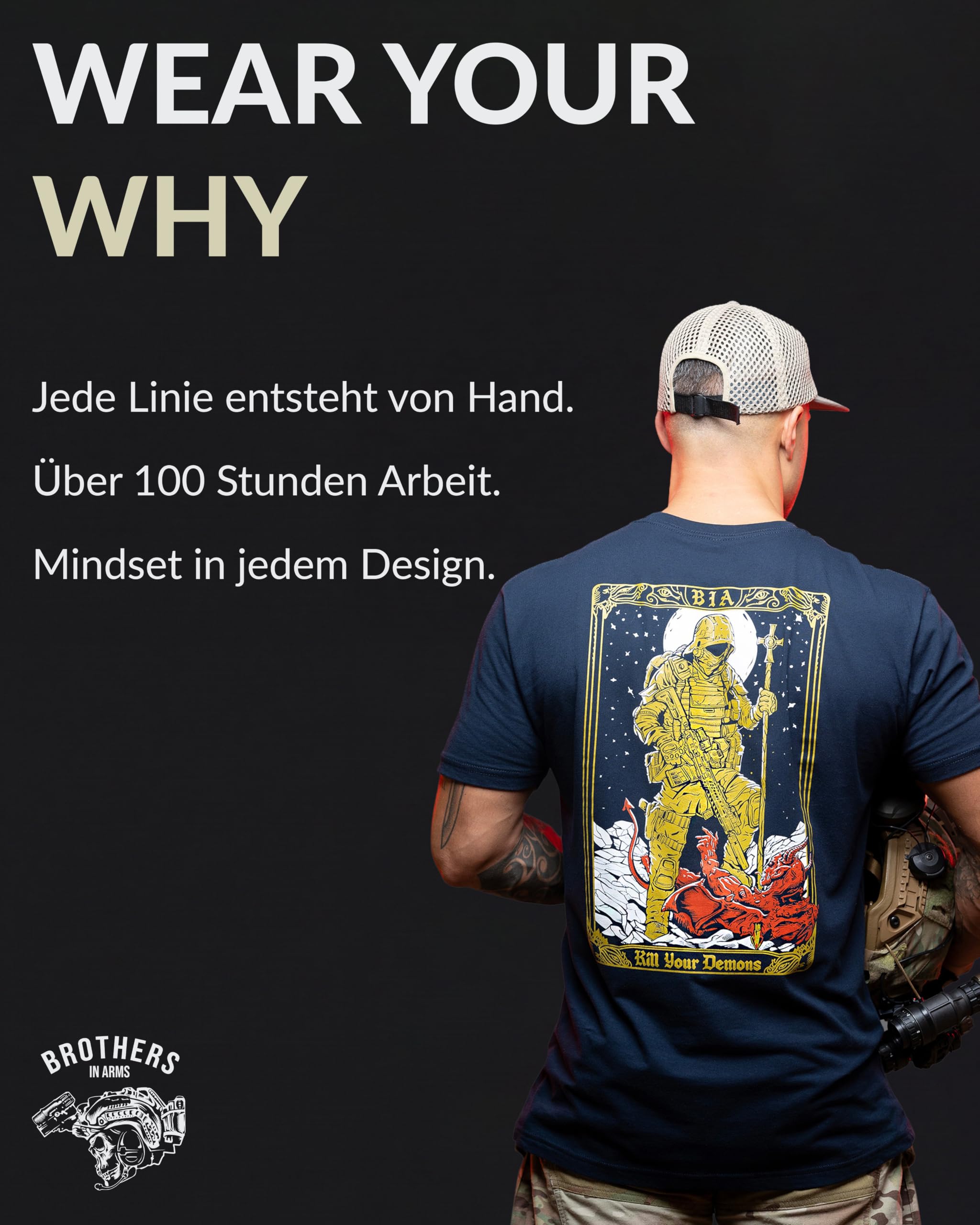 Brothers in Arms Herren T-Shirt „Kill Your Demons“ – athletische Passform - aus 100% Baumwolle für maximalen Komfort – hochwertiger Druck, designed in Germany