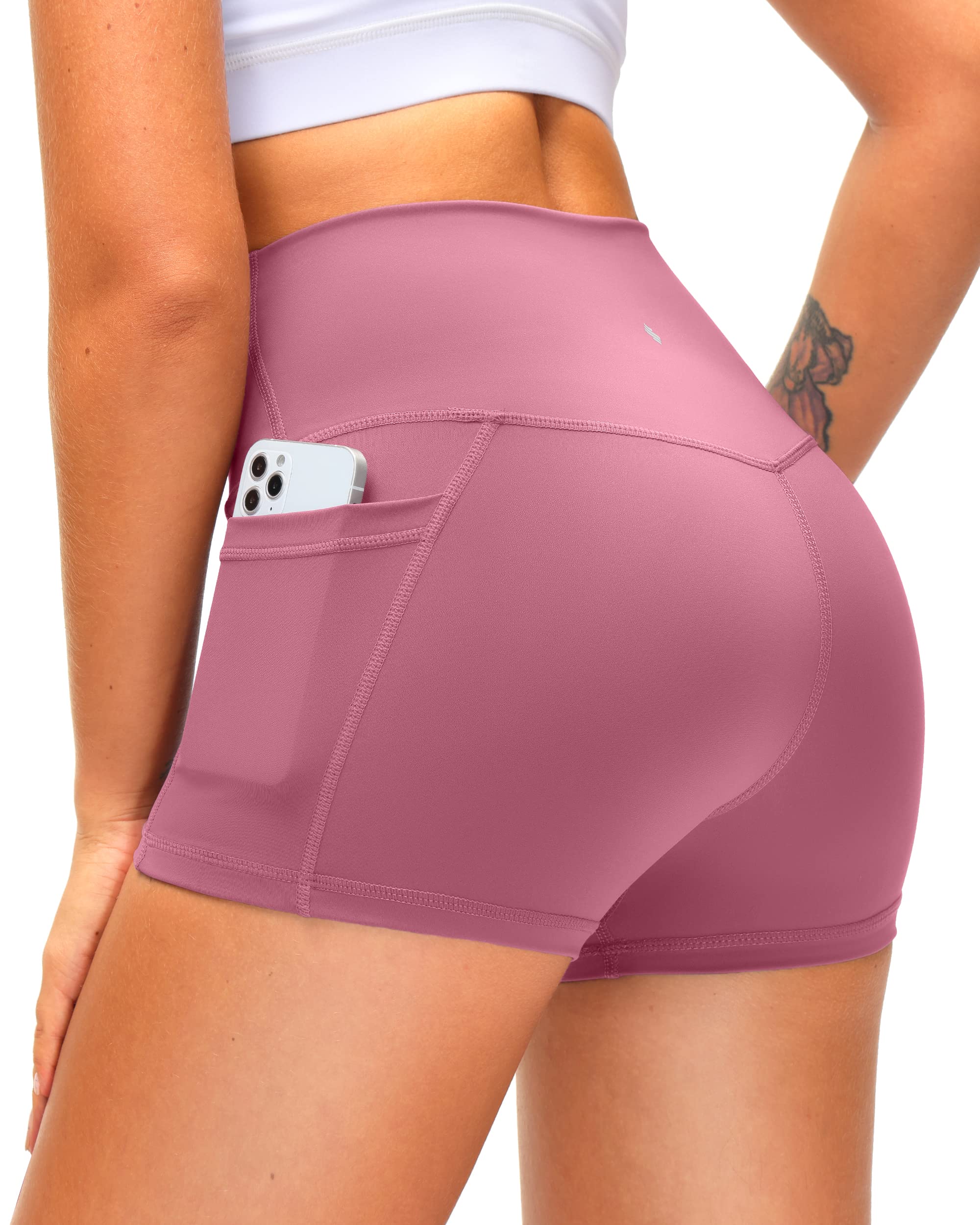 Women's High Waist Yoga Shorts with Side Pockets Tummy Control Running Gym Workout Biker Shorts for Women 8" /3" - 3" Red-pink Small