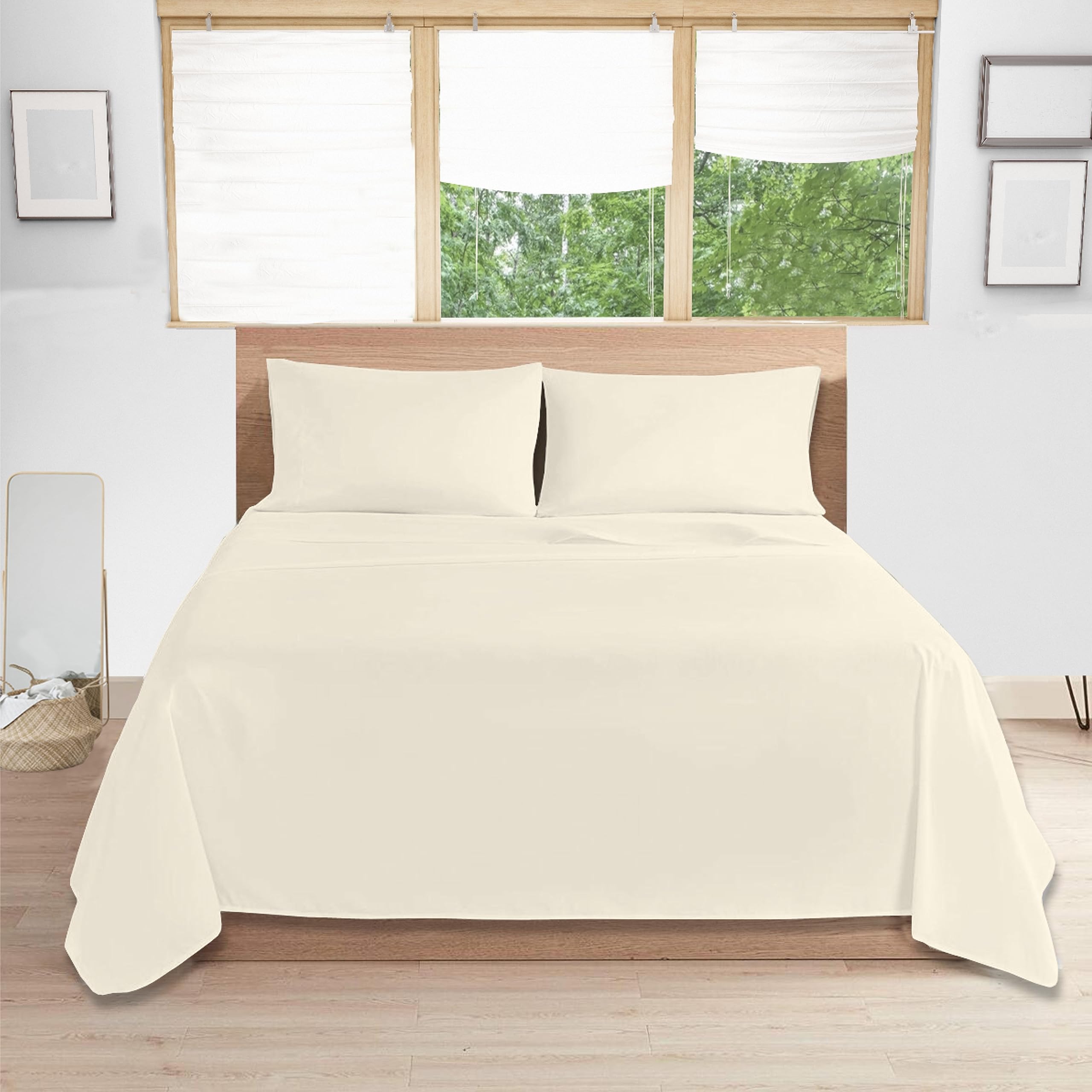 Comfy Nights Egyptian Cotton 200 Thread Count Flat Bed Sheet, Cream - Oxford Pillow Pair — image 1