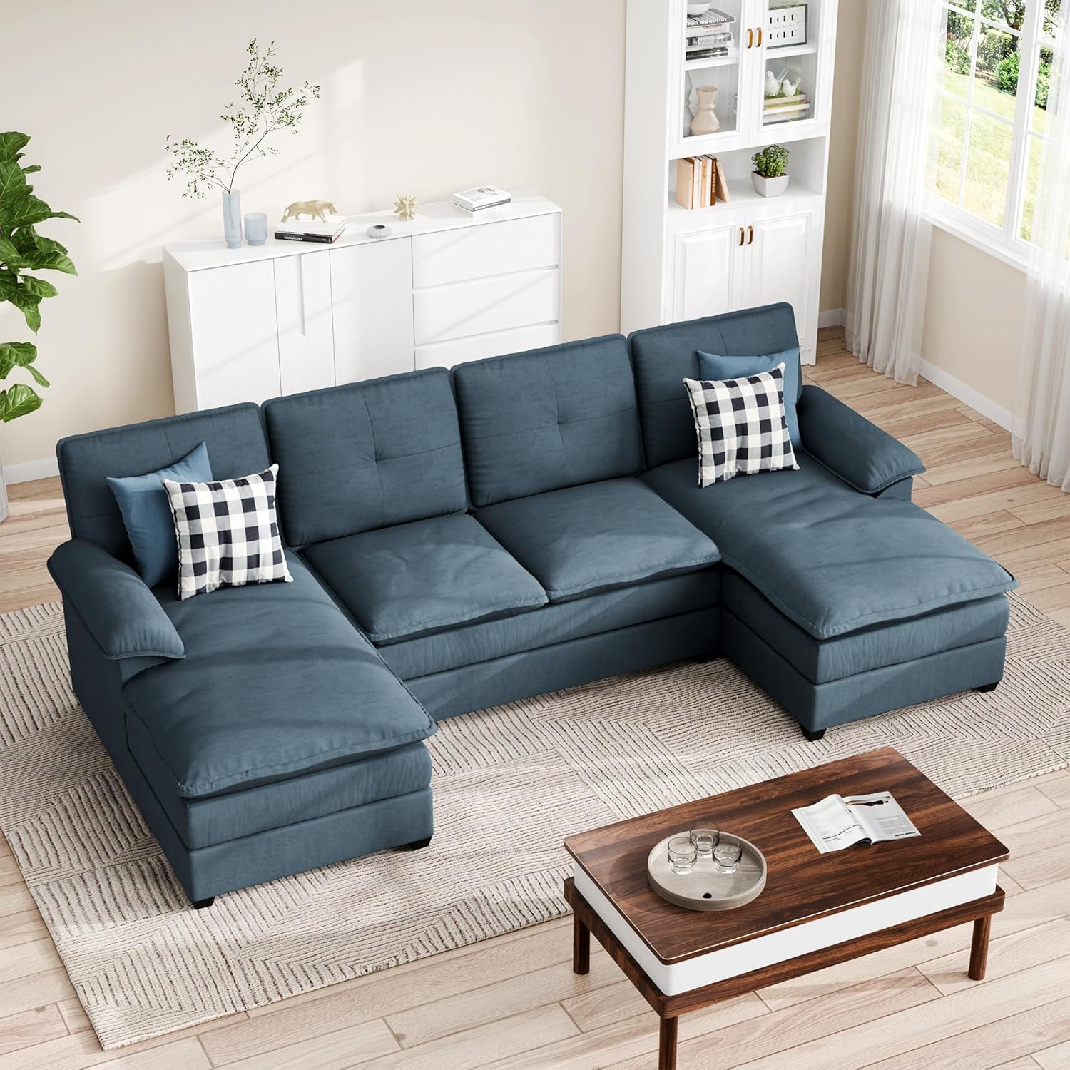 Shintenchi Sectional Couch for Living Room,4 Seat U Shape Couch with Double Chaise,Modular Sofa Couches Sleeper with Thick Cushion & Soft Backrest