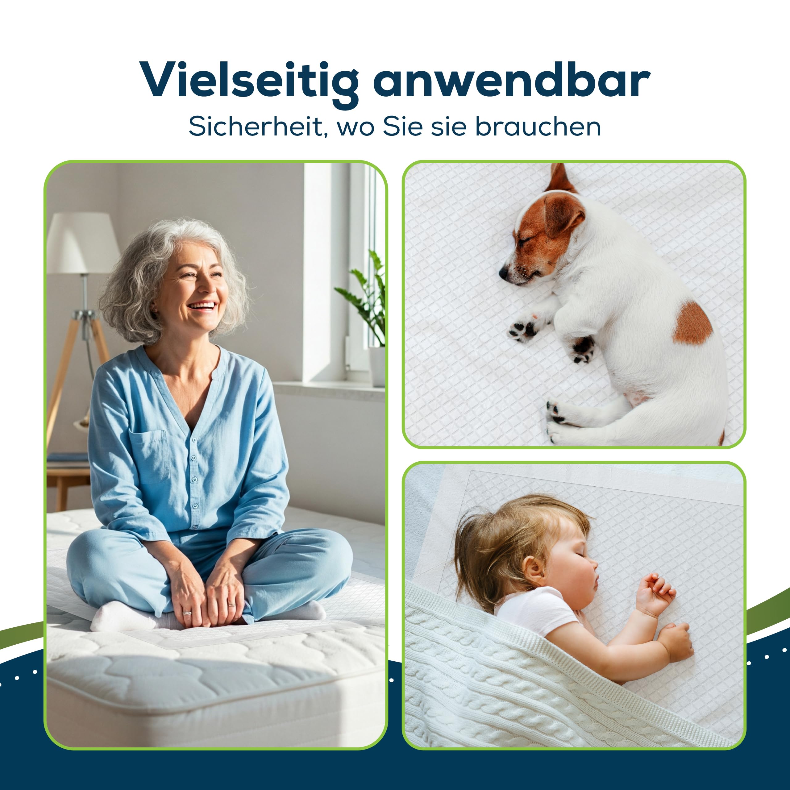 Sensalou Einweg Inkontinenzunterlagen 60x90 cm – 50 Stück – Saugstarke Krankenunterlagen, wasserdichte Bettschutzeinlagen für Pflegebett, Babybett, Haustier, Senioren, Blasenschwäche, Krankenhaus