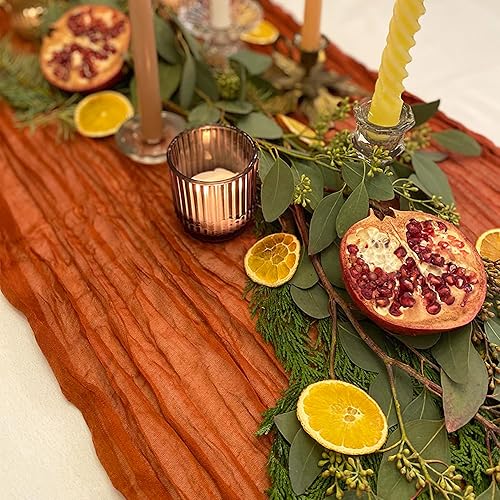 Miniatura 8 de DOLOPL Camino de mesa para el día de San Valentín, camino de mesa de estopilla óxido de 13.3 pies, estilo bohemio, de gasa, camino rústico de 160