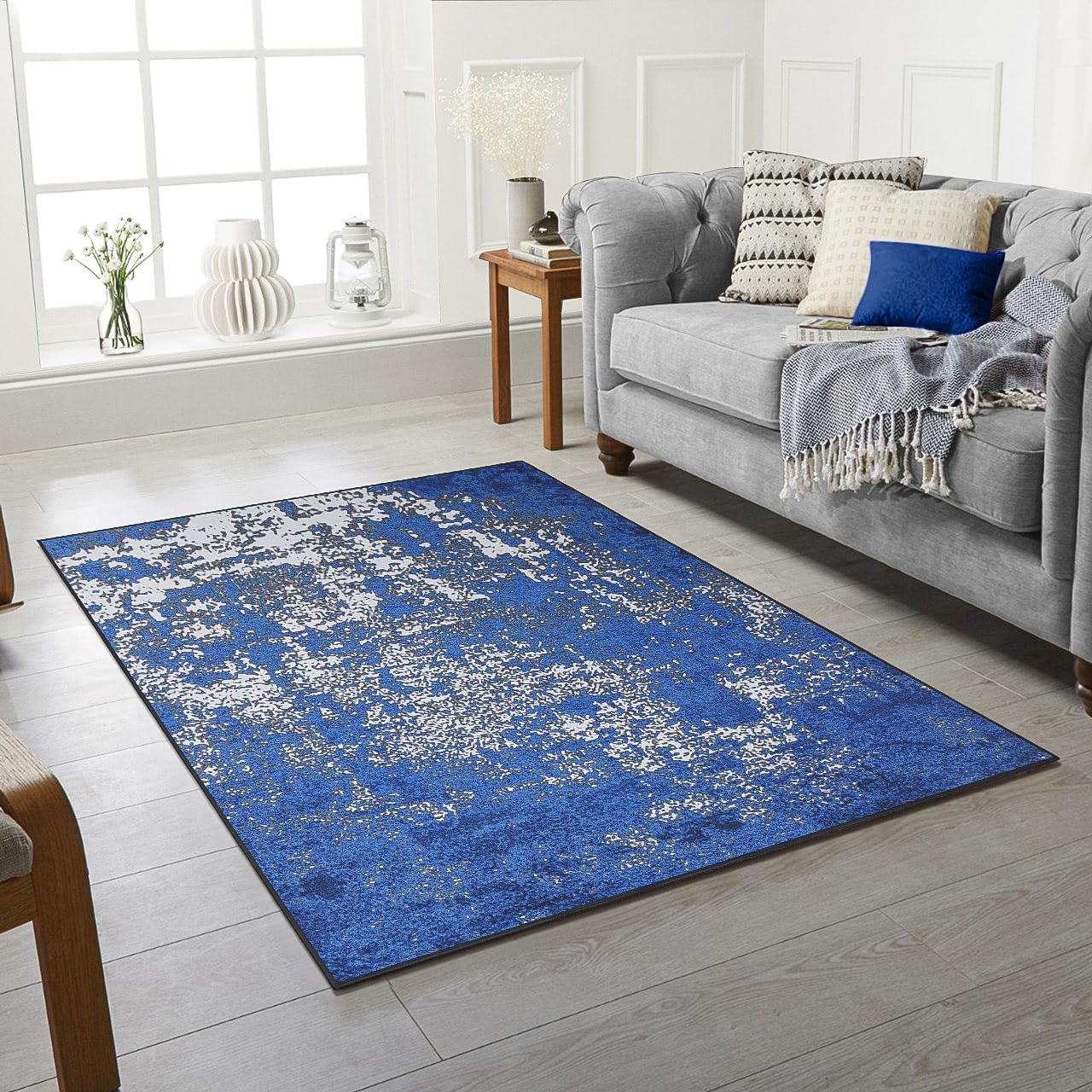 Rugs City Rubber Backed Indoor Outdoor Luxury Red Violet Black Blue Extra Large Small Non Slip Rugs Hallway Runner Living Room Bedroom Kitchen Floor Carpet Mat Area Rug (BLUE, 80 X 150 CM)