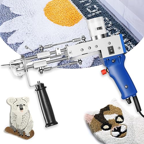 H HUKOER Pistola 2 en 1 (pelo cortado y pelo de bucle) Pistolas de alfombra eléctricas, máquina de tejer de alfombras con 5-40 puntadas por segundo