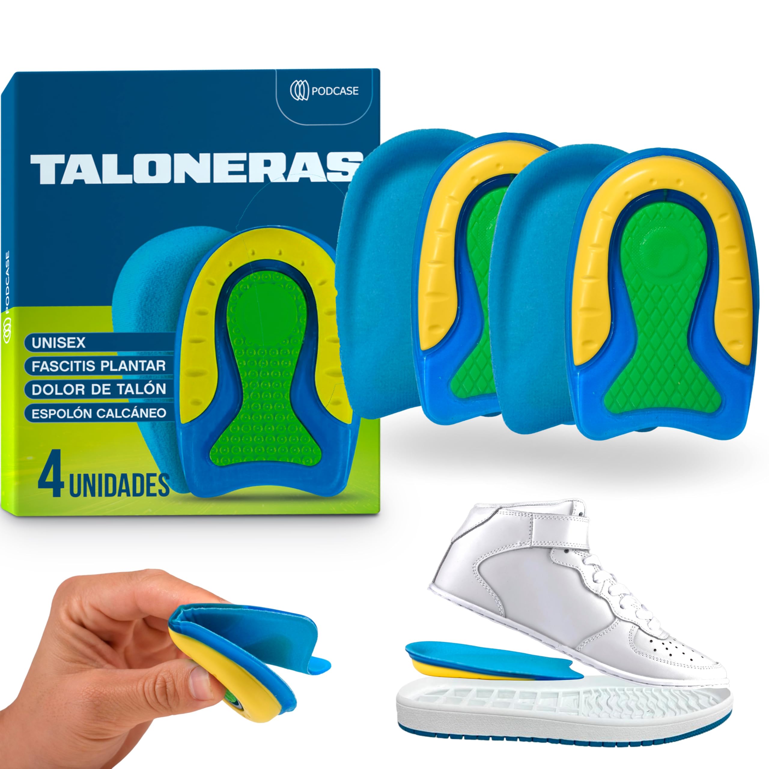 Pack de 4 Taloneras para Corregir la Fascitis Plantar y Espolón Calcaneo - Plantillas de Silicona para Hombre y Mujer - Pantilla de gel para espolones - Unisex