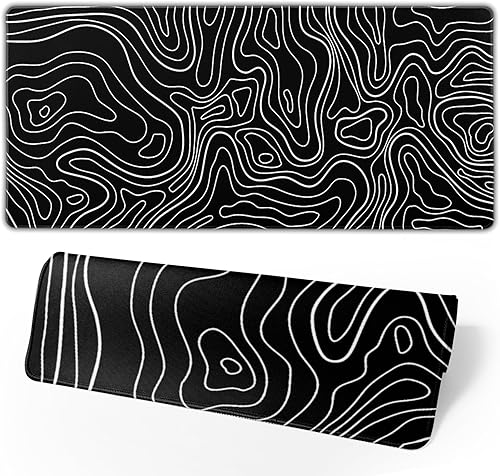 Miniatura 2 de Topographic Contour - Alfombrilla de mouse para juegos XL, alfombrilla grande para mouse negra, alfombrilla de escritorio de 31.5 x 11.8 pulgadas,