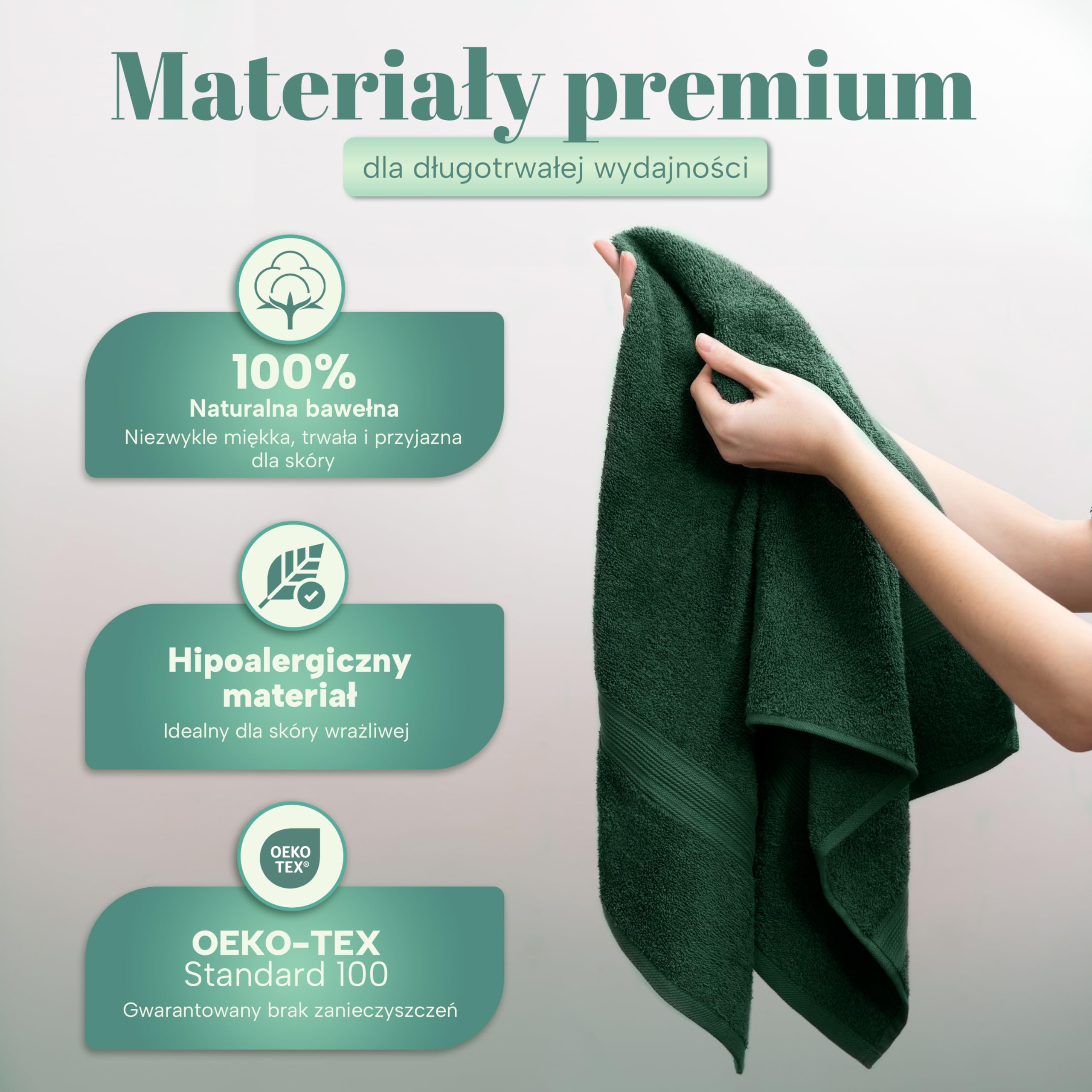 NatureMark Zestaw 8 Ręczników do Rąk - 100% Bawełna - Chłonne i Trwałe Ręczniki, Rozmiar 50×100 cm, Ciemnozielony