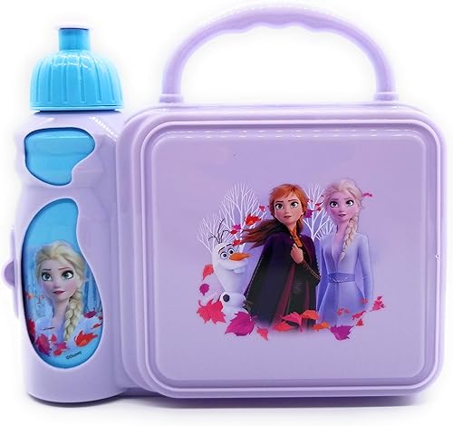 Disney Frozen 2 - Lonchera combinada con botellas de agua, 5.8 x 2.9 x 5.3 pulgadas, color morado, multicolor