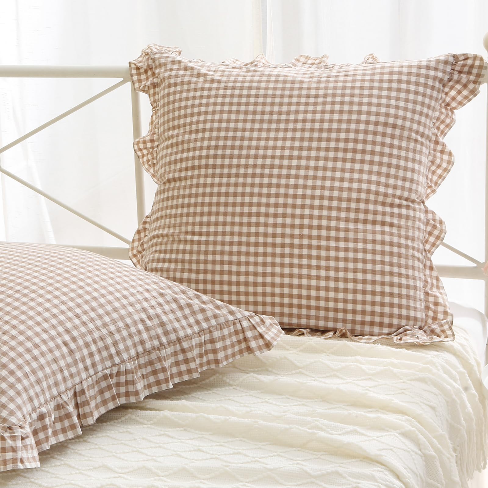 K MASANIJI Gingham Ruffle Throw Pillow Covers