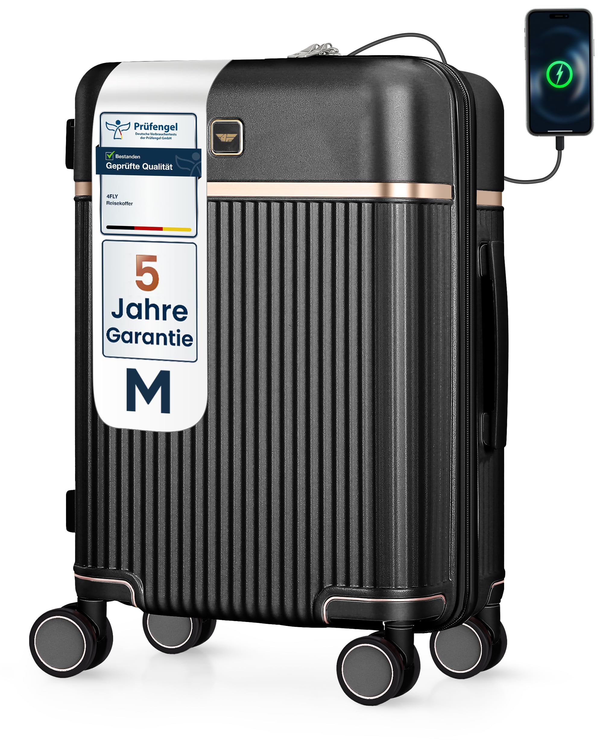 Maleta de Cabina Rígida Premium Ligera M, 54 x 37 x 23 cm, 37L, con Cerradura TSA, Puerto USB-A/C, 4 Ruedas Spinner, Asa Telescópica de Aluminio, Cumple Normas de Aerolíneas