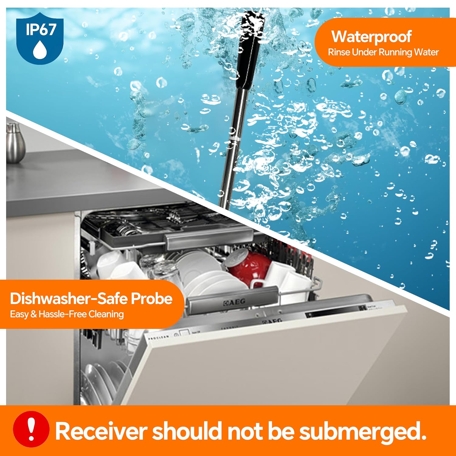 Wireless Meat Thermometer Digital with Bluetooth App Control, Rechargeable Grill & BBQ Thermometer with Single Probe for Smoker, Oven, Kitchen Cooking, IP67 Waterproof Dishwasher-Safe Probe