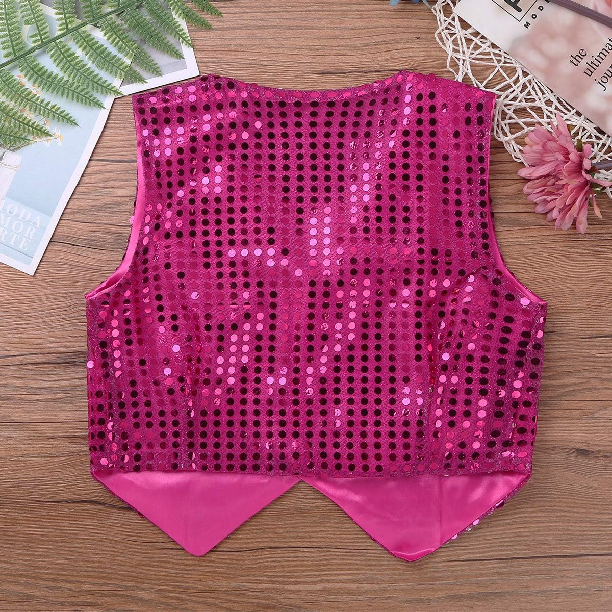 iiniim Kids Sequin Vest V Neck Sparkly Performance Waistcoat