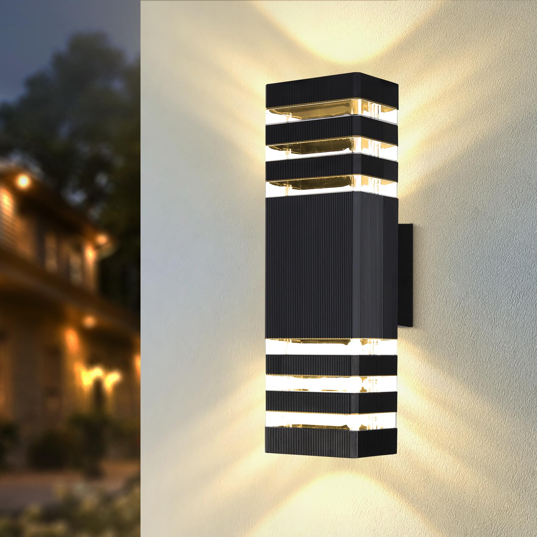 CHENBEN Outdoor Wall Lights Mains Powered, Aluminium Up Down Outside Wall Lights,Waterproof Outdoor Lights for Patio, Terrace, Garden, Hallway, Balcony, Porch, Pathway Including GU10 2pcs Bulbs