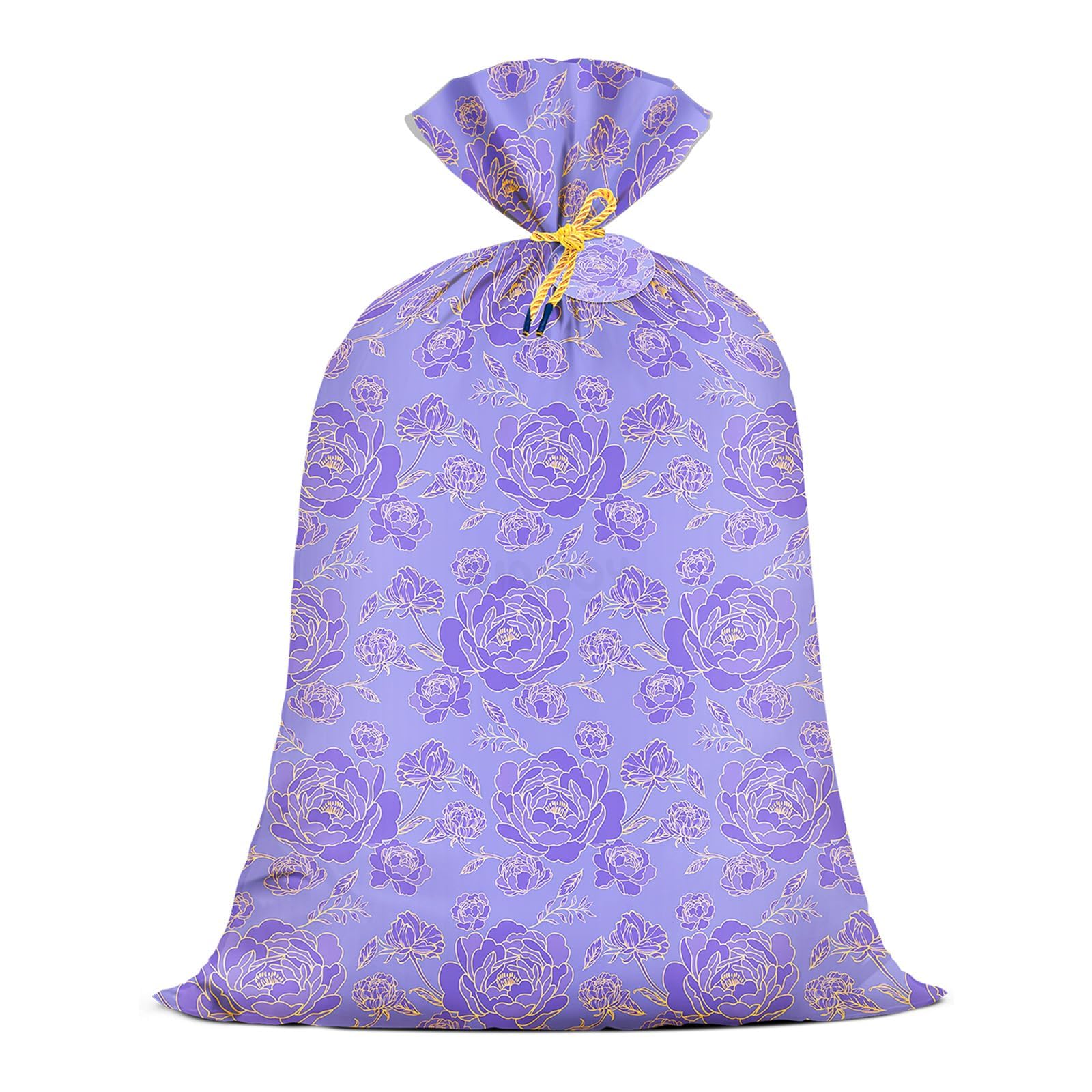 KIDAJOY Bardzo duża torba na prezent z fioletowym kwiatem plastikowa 91 x 130 cm Jumbo fioletowa róża torby na prezenty dla kobiet dziewcząt urodziny dzień matki wesela przyjęcie upominki zaopatrzenie