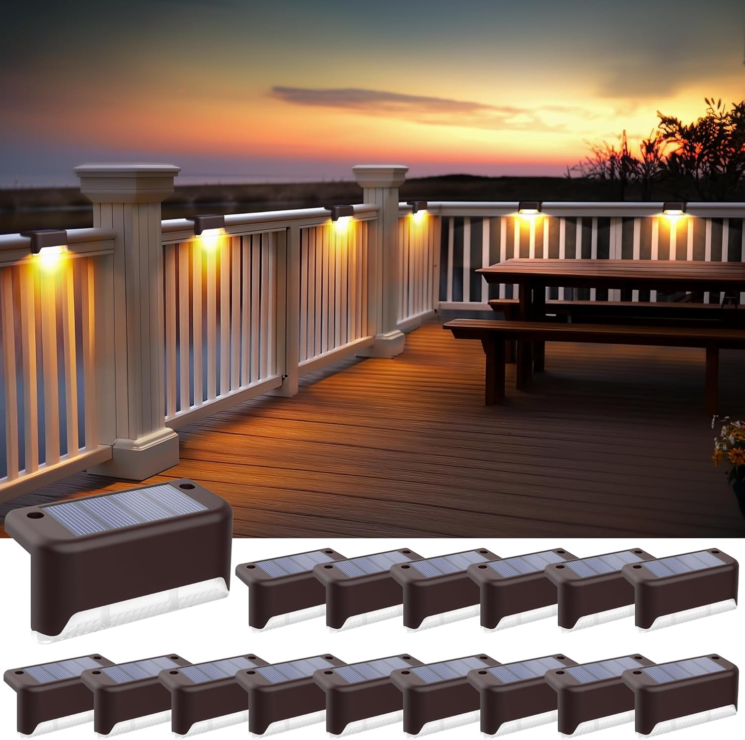 SOLPEX Solar Fence Lights Outdoor, Solar Step Lights Waterproof LED Deck Lights for Stair, Balcony, Railing, Front Porch, Yard, Garden and Patio Decor (16 Pack Warm White)