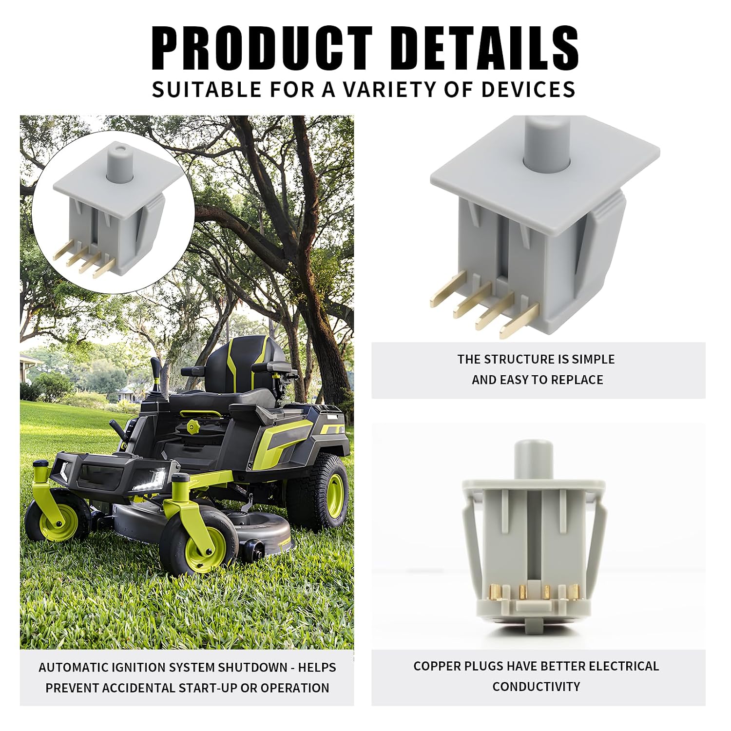 430-780 Seat Safety Switch Replacement for John Deere GY20073, MTD 925-04040, Cub Cadet, Husqvarna Riding Mowers & Lawn Tractors, Tool-Free Plug-in Connector