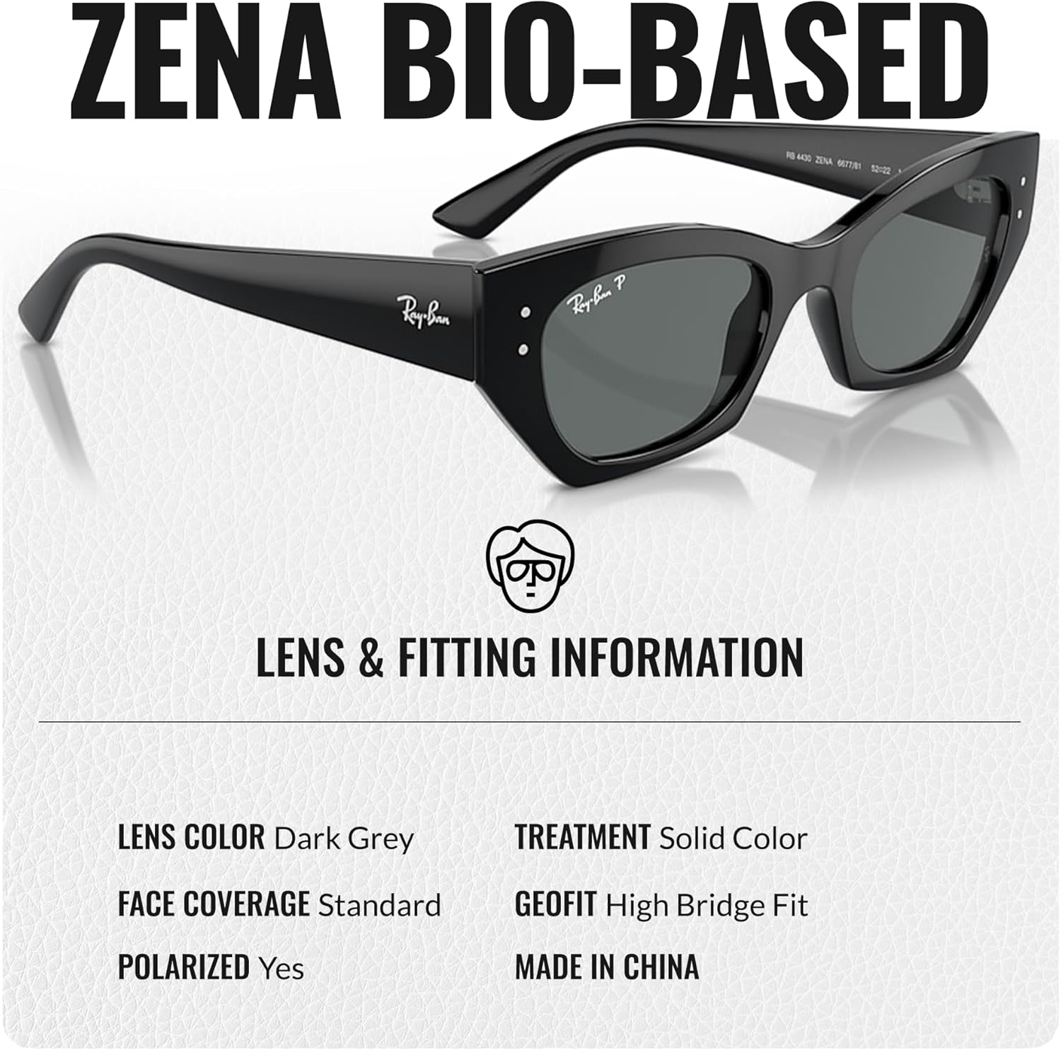 Ray-Ban RB4430 ZENA BIO-BASED Square-Round Shaped Non-Polarized Sunglasses for Men – Includes Official RAYBAN Eyewear Kit – Ideal Formal & Casual Wear Sunglasses – Dark Grey Lens - Image 5