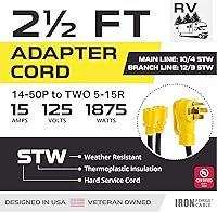Vista 2 de Iron Forge Cable Cable de RV, generador hembra y cable de alimentación adaptador eléctrico de RV, enchufe macho a dos hembra 5-15R, adaptador