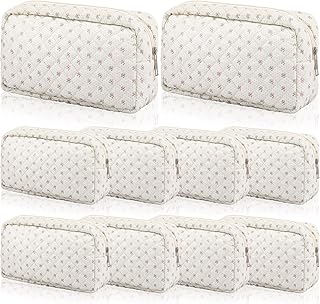 10 Pcs Coquette Makeup Bag Cotton Cosmetic Bag Flower Makeup Pouch Quilted Make up Bag Large Cute Travel Aesthetic Floral Toiletry Bag for Women, Girls