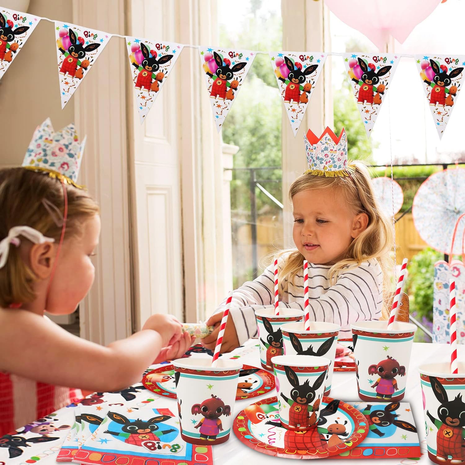 Set di stoviglie per feste con coniglietto, piatto, tazza, tovaglia, tovagliolo, festa per bambini, adatto per 20 persone