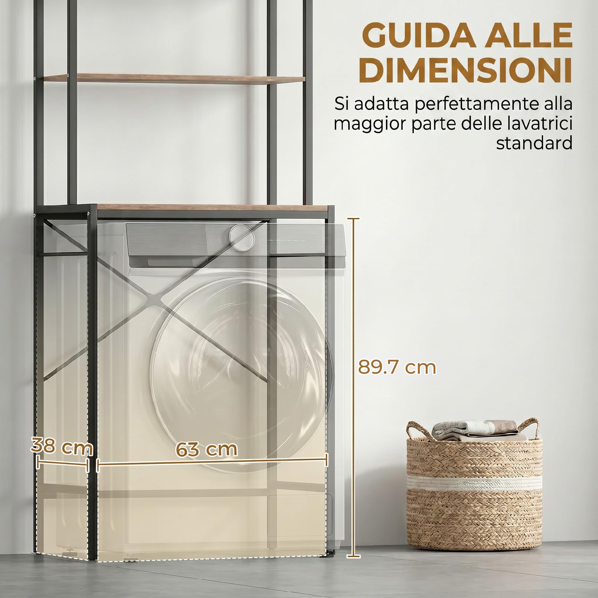 HOMCOM Mobile Sopra Lavatrice Coprilavatrice 67x40x161.8cm Marrone/Nero | Ripiani, Barra Appendiabiti, Scaffale Coprilavatrice Asciugatrice, Bagno e Lavanderia