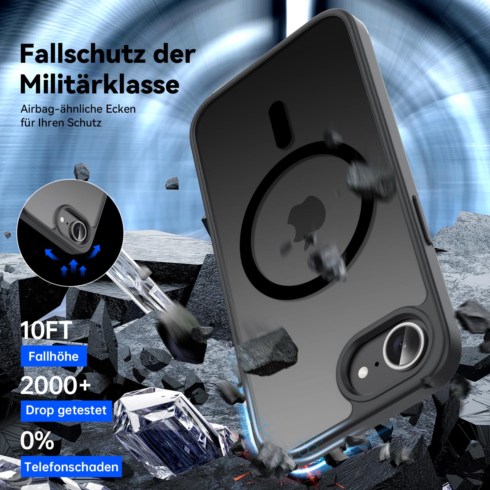 Natiiozie Magnetica Cover per iPhone 16E Compatibile con ricarica wireless Custodia Traslucida Opaca Posteriore, Antiurto Anti-impronta Resistente ai Graffi Protettiva Case Nero