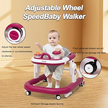 5-in-1 Battery-Free Foldable Baby Walker with Wheels Boys Girls 6-15M