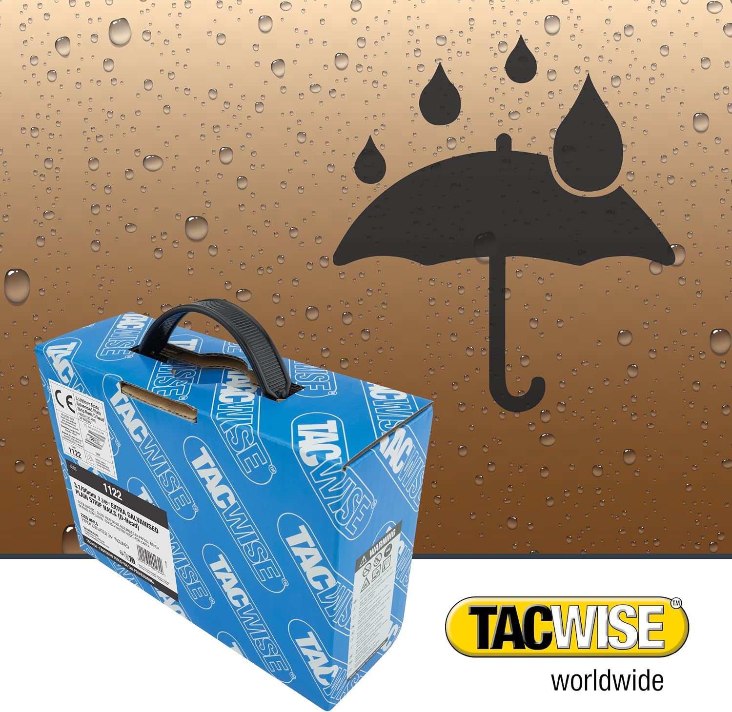 Tacwise 1122 Extra Galvanised Framing Nails 3.1/90 mm, D Head, Plain Shank, 34° Inclined, Paper Collated, Pack of 2200