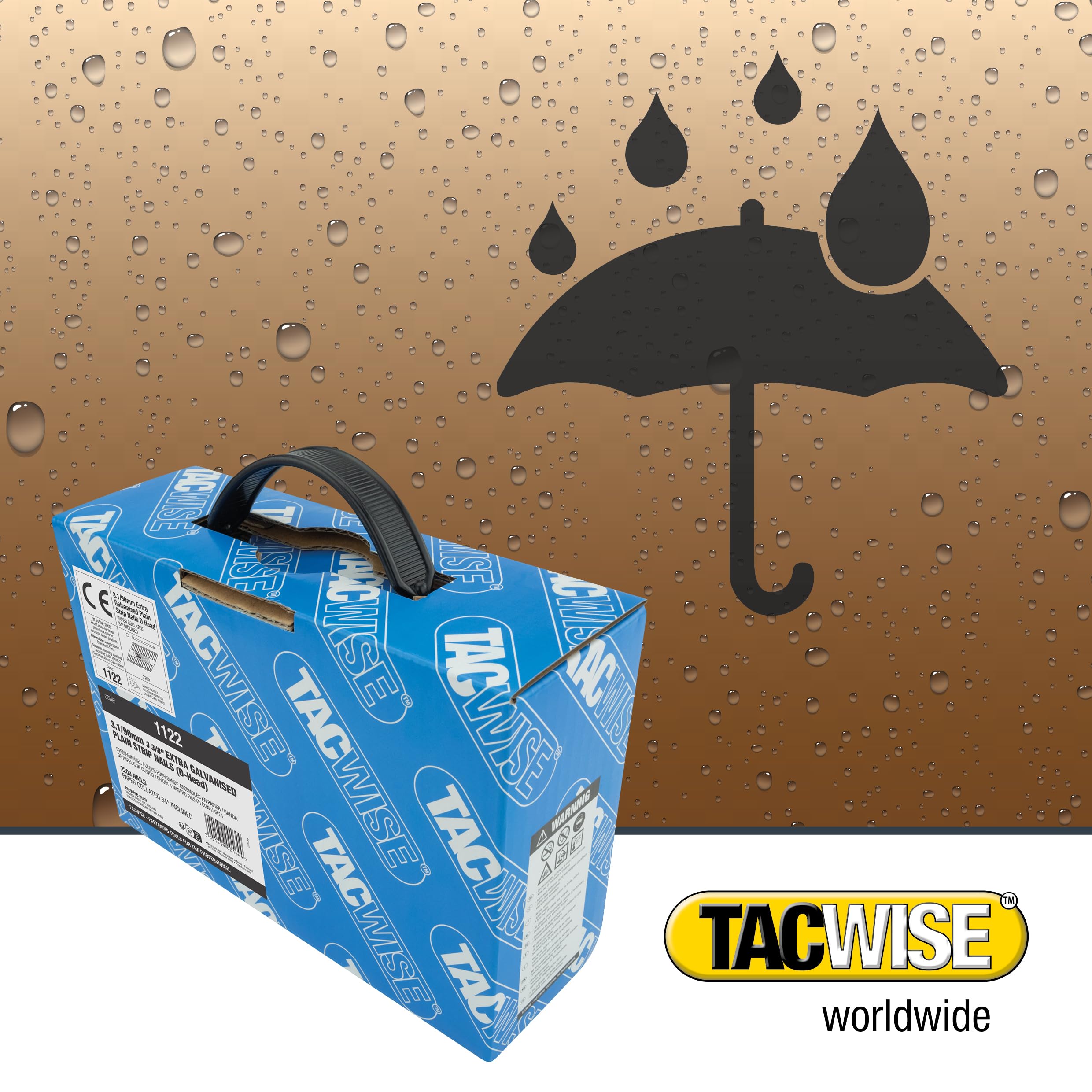 Tacwise 1122 Clous de Charpente Extra Galvanisés 3,1/90 mm, Tête en «D», Tige Lisse, Inclinés à 34°, Assemblé en Papier, Lot de 2200