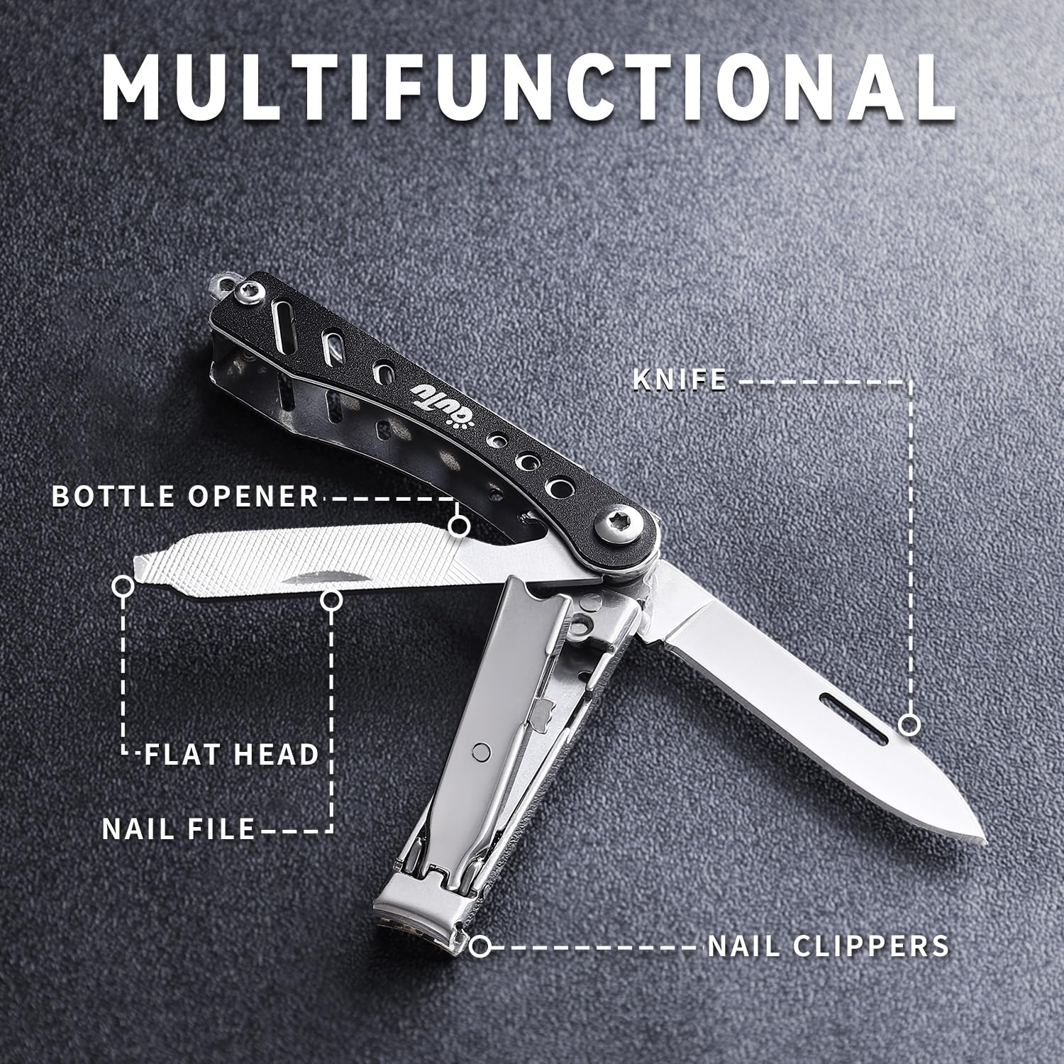 OUTU Nail Clippers Multitool,Nail File,Bottle Opener,with Gift Box(Black)