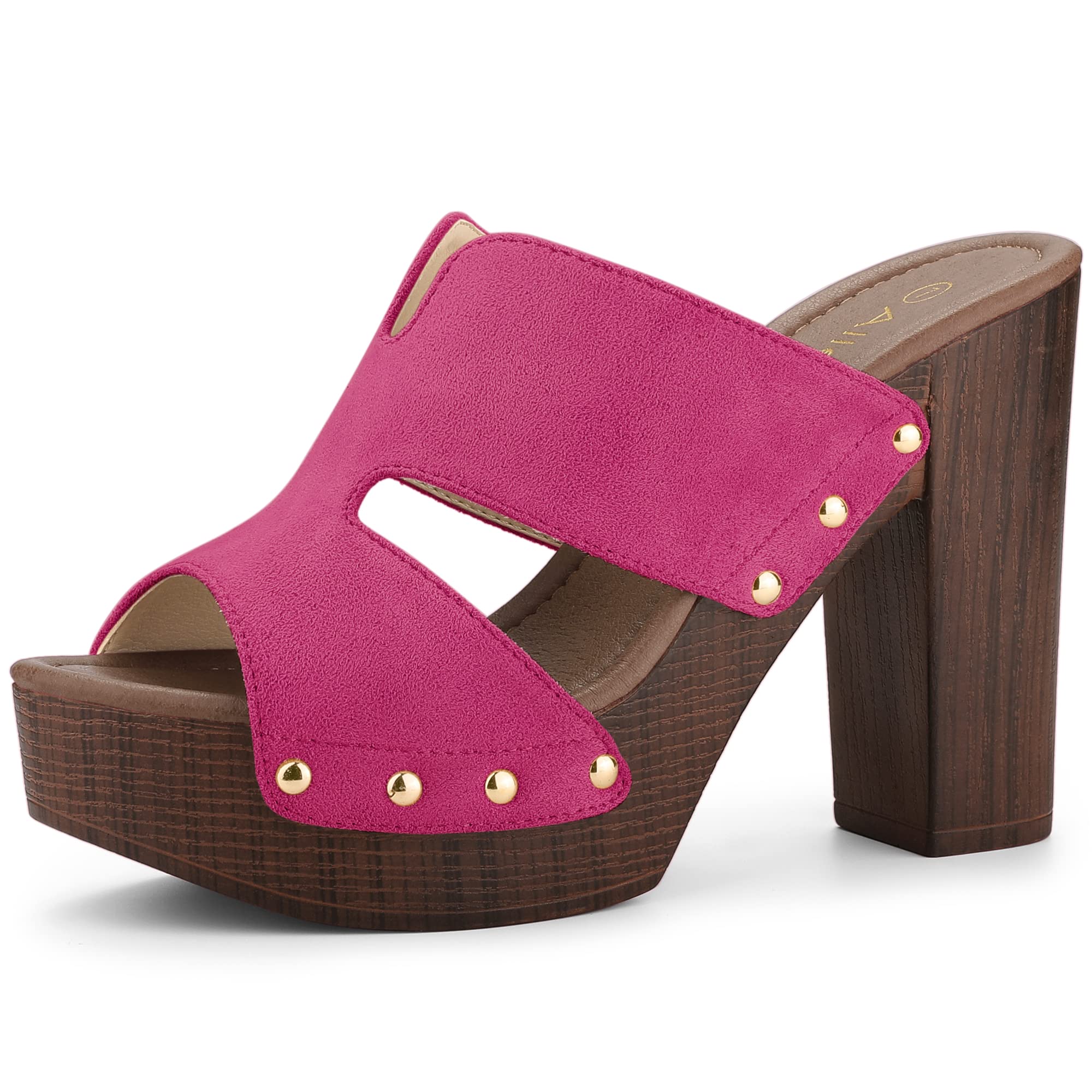 Allegra K Women's Faux Suede Platform High Block Heel Slides Sandals