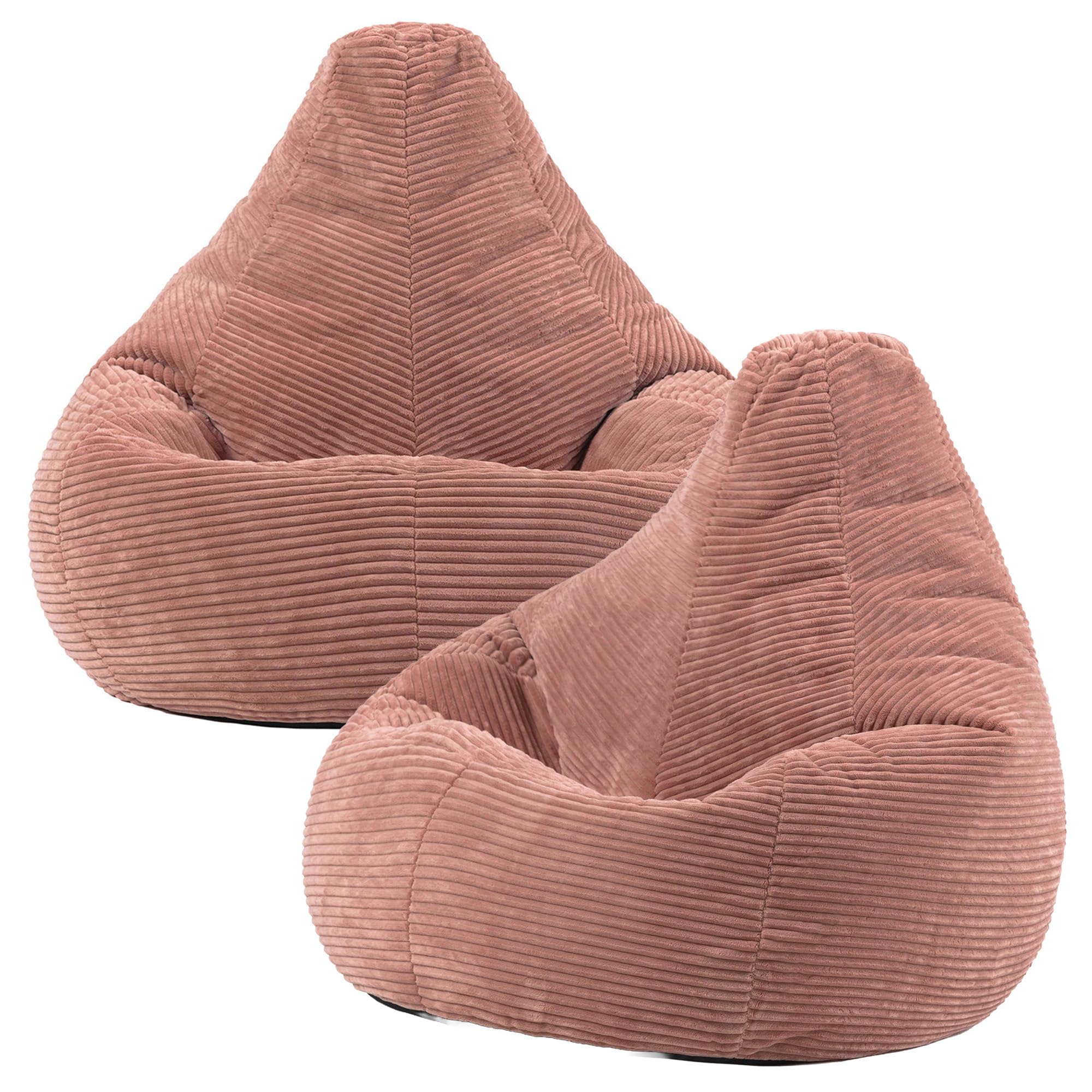 icon Dalton Cord Bean Bag Chair, Set of 2, Pink, Large Adult Bean Bag with Filling Included, Comfy Chair, Living Room Furniture, Bedroom Furniture