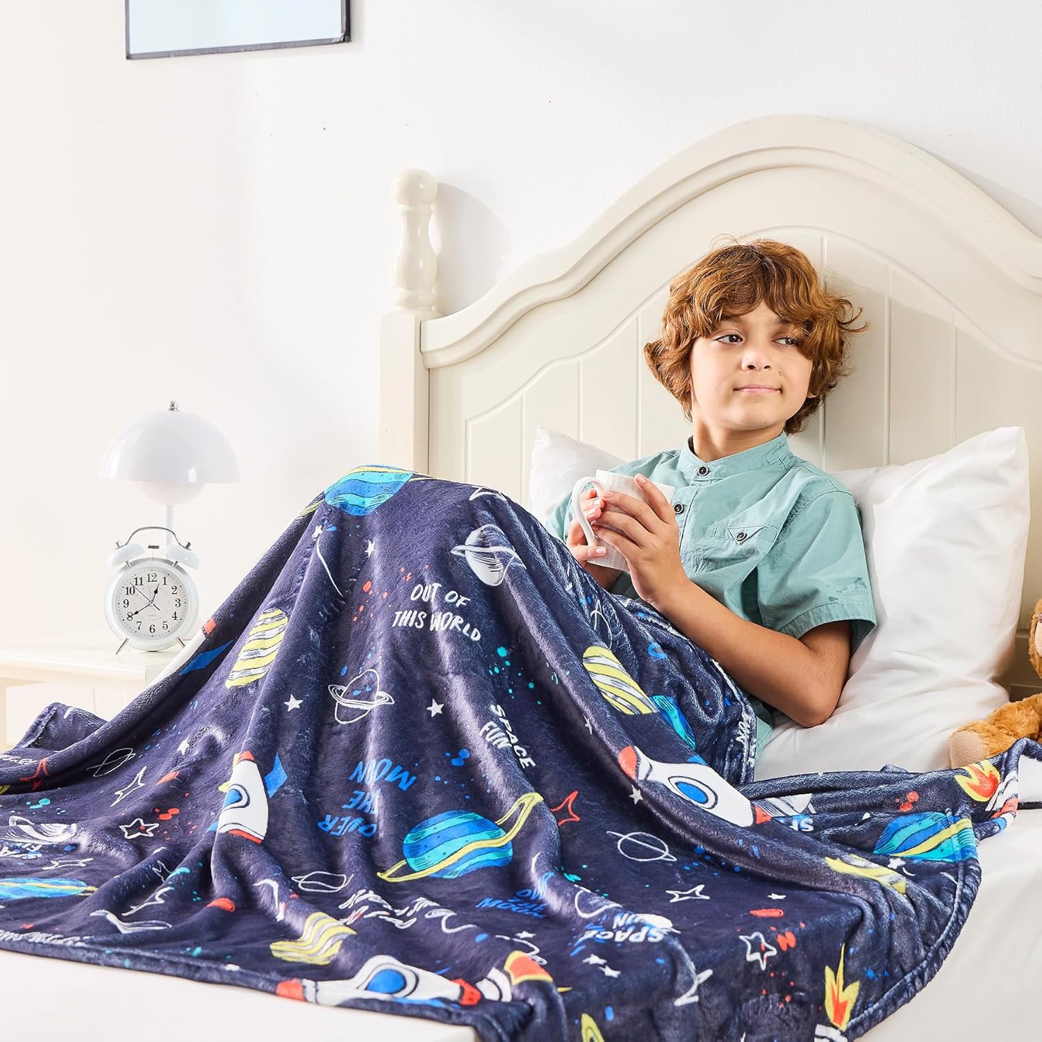 Wajade Toddler Fleece Space Blanket for Boys Kids 3D Rocket Planets Soft Throw Blanket Birthday Christmas Halloween Space Decor for Children 50"x60" - Image 6