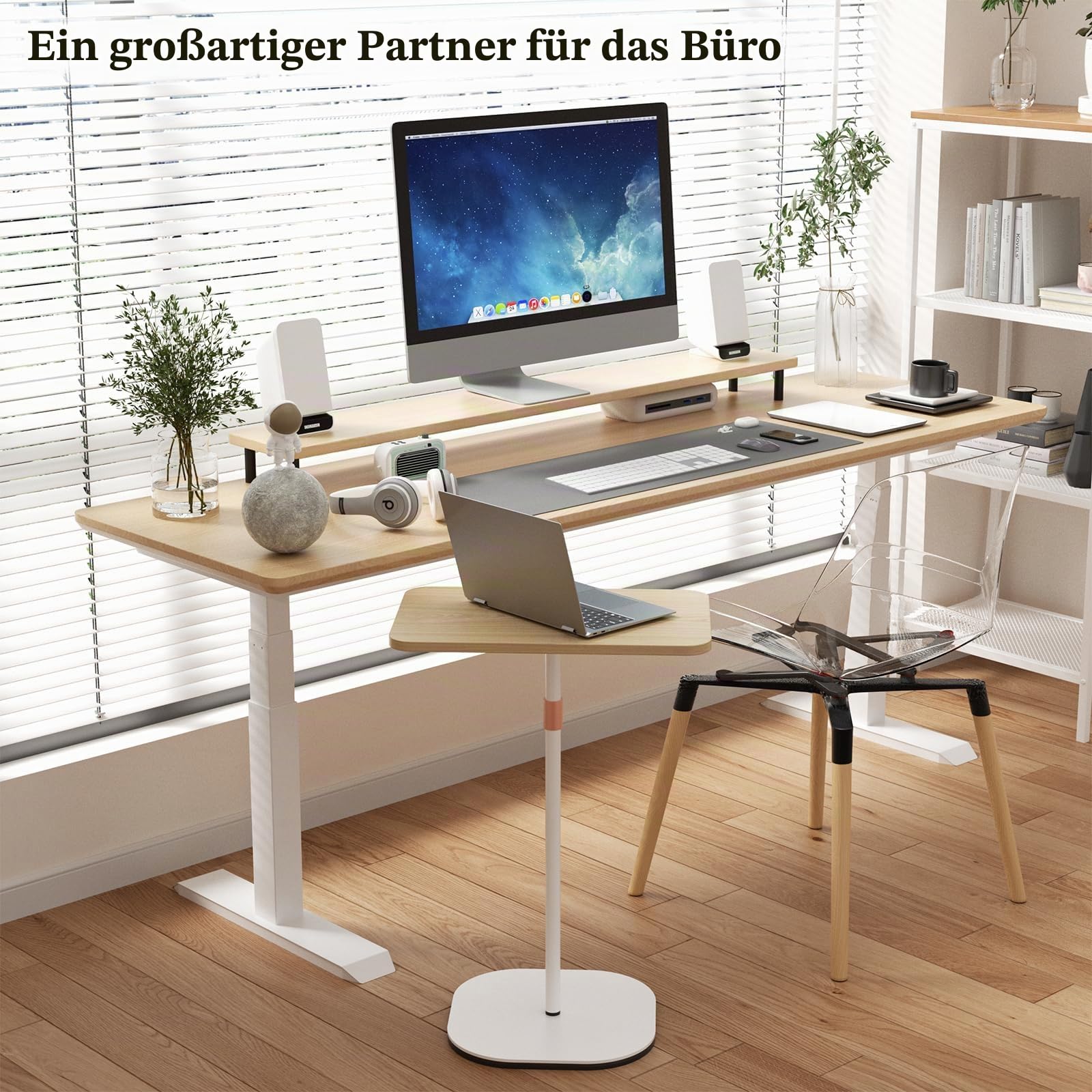 Beamer Ständer, Tragbarer Laptop-Bodenständer, Multifunktionaler Bodenständer Verstellbar Höhe von 47cm bis 120cm, Bett-/Sofatisch, Perfekt für Laptop/Projektor/Kamera/Buch, Einfache Montage (Weiß)