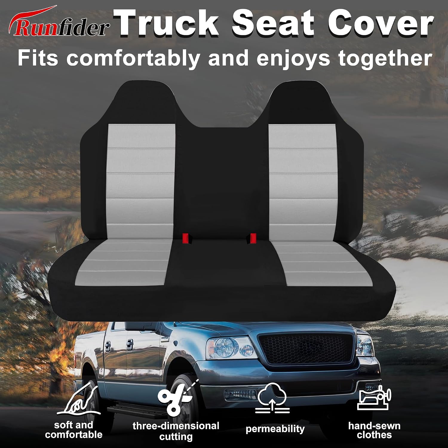 Custom Bench Seat Covers for Ford F150 1999 2000 2001 2002 2003 2004 Heavy Duty Cloth Protector Interior Accessories，Waterproof & Machine Washable - Gray