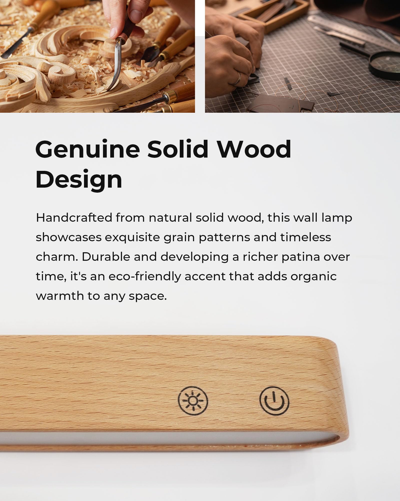 7500mAh Akku Wiederaufladbare Wandleuchten für Schlafzimmer, Kabellose Wandleuchten mit Fernbedienung und Touch, 360° Magnetische Drehung, 3 Farben Dimmbare Holz-Wandlampen mit 15 RGB-Farben