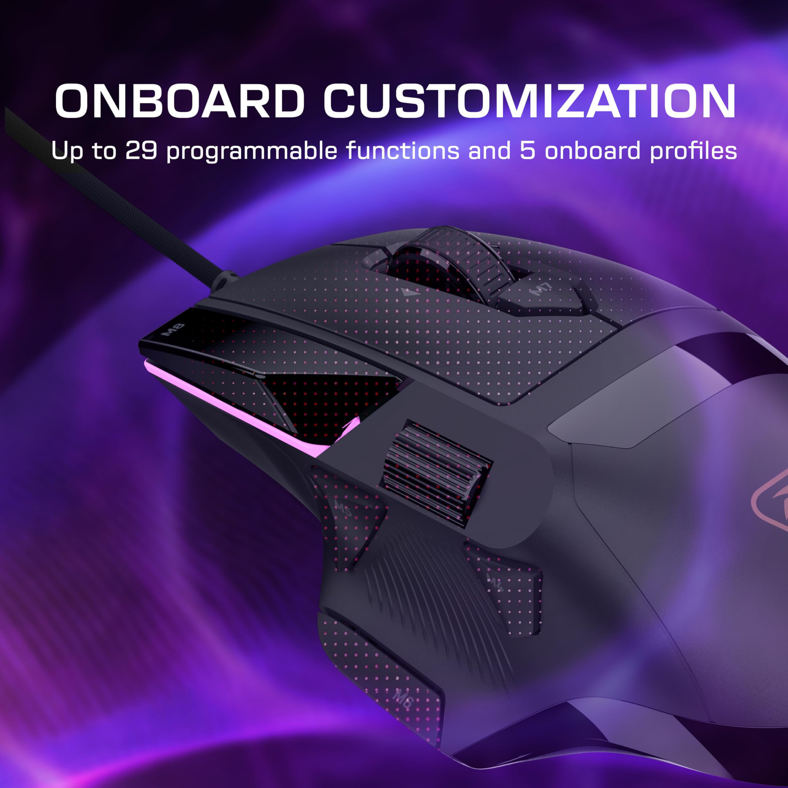 Turtle Beach Command Series MC3 Ratón de juego con cable - sensor óptico Owl-Eye de 30 000 PPP, rueda de desplazamiento 4D, frecuencia de muestreo de 1000, interruptores ópticos Titan, iluminación RGB