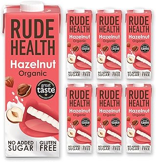 Rude Health 6 x 1 Litre Organic Hazelnut Dairy-Alt Milk, 100% Natural Organic Drink, Lactose Free, Dairy Free & Gluten-Free, Unsweetened, Award-Winning, Healthy & Vegan, 100% Recyclable Pack