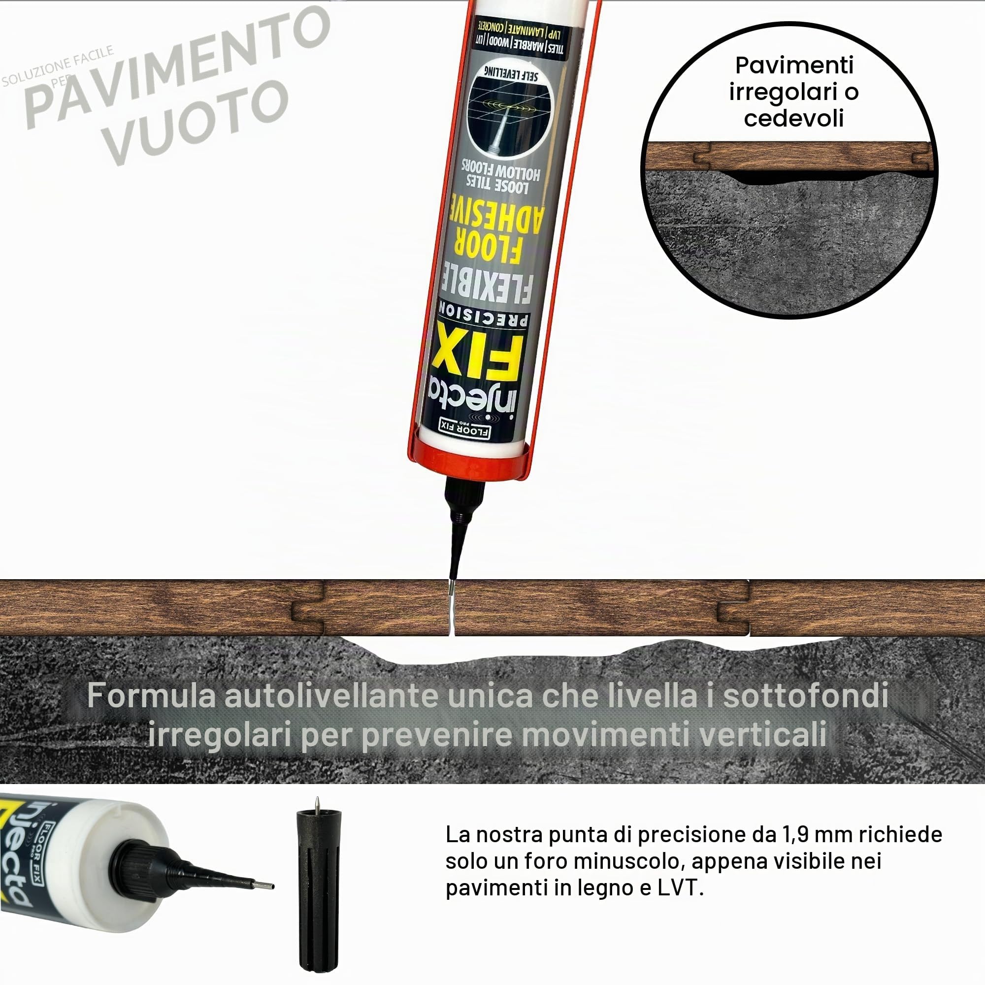 Inject-A-Fix 300 ml Da Floor-Fix Pro - Adesivo Flessibile Autorivestente Forte - Fissa Piastrelle Allentate E Pavimenti Cavi - Include Un Beccuccio Regolabile Precision Da 2 Mm (1) (1)