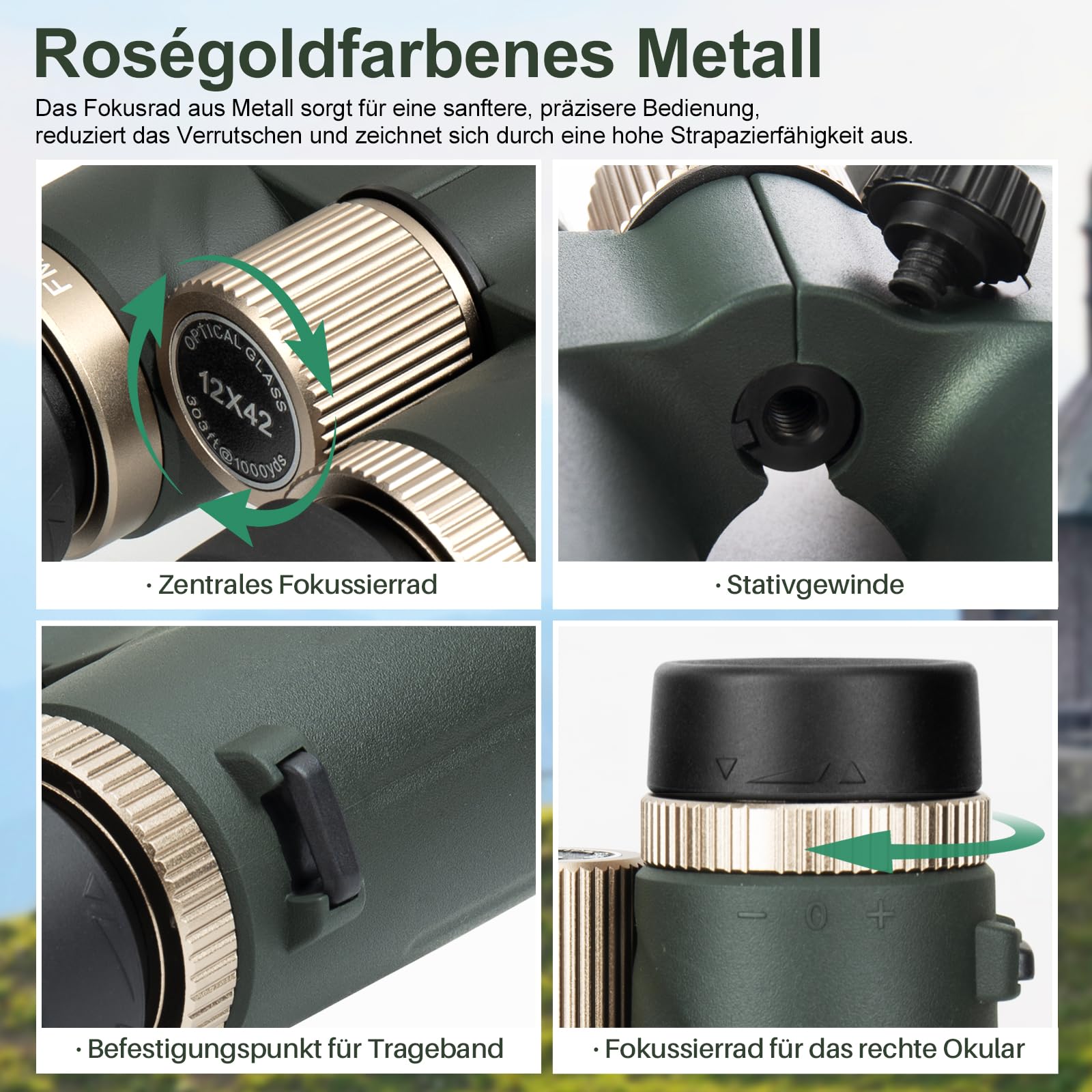 12x42 HD wasserdichtes Profi-Fernglas mit BAK4 Prisma, FMC Linse, Smartphone Adapter & Tragetasche, Easy Focus Weitwinkel – ideal für Vogelbeobachtung, Stargazing, Reisen, Wandern, Jagd & Konzerte