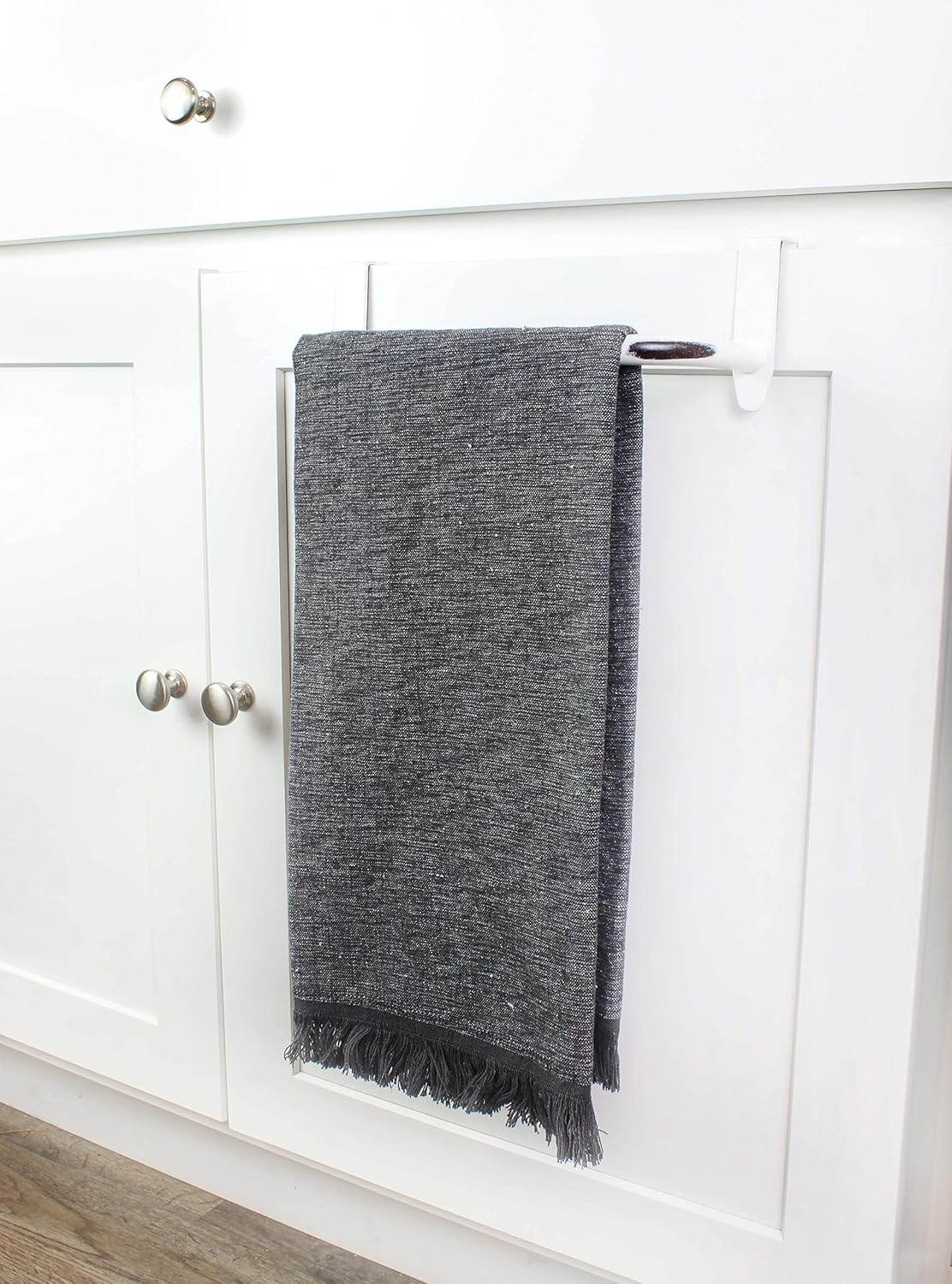Distressed White Enamel Over Cabinet Towel Holder Set