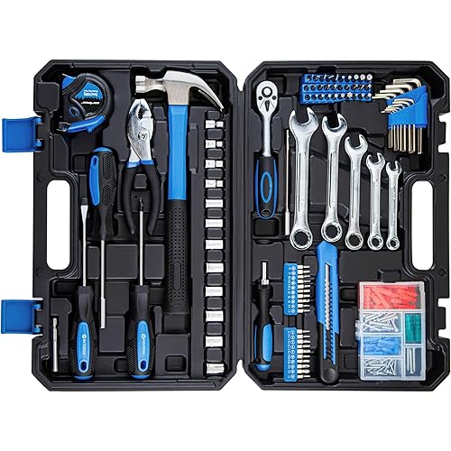 CARTMAN 180-Piece Socket Wrench Auto Repair Tool Combination Package Mixed Tool Set Hand Tool Kit with Plastic Toolbox Storage Case Blue